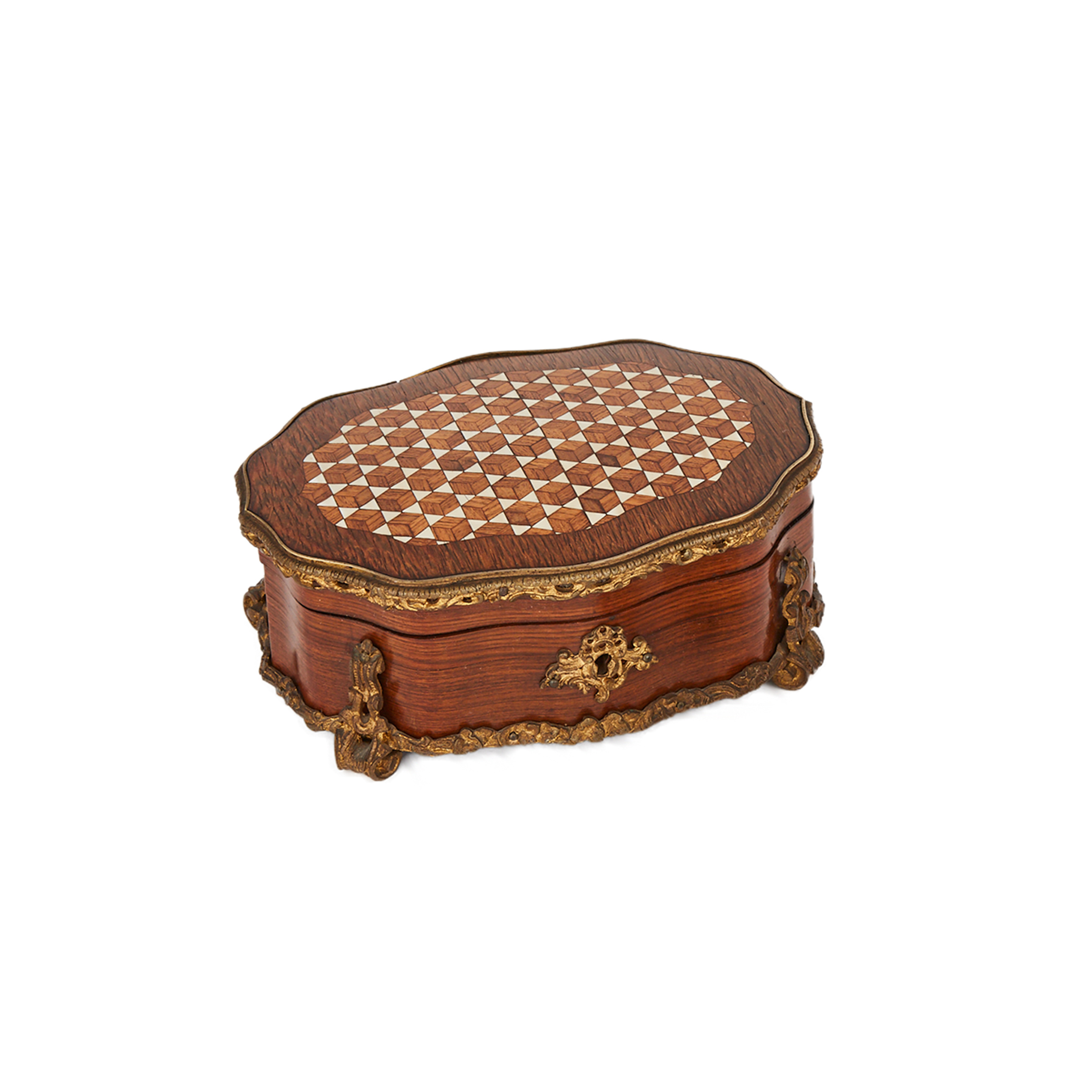 French Ormolu Mounted and Ivory Parquetry Inlaid Jewellery Casket, mid 19th century