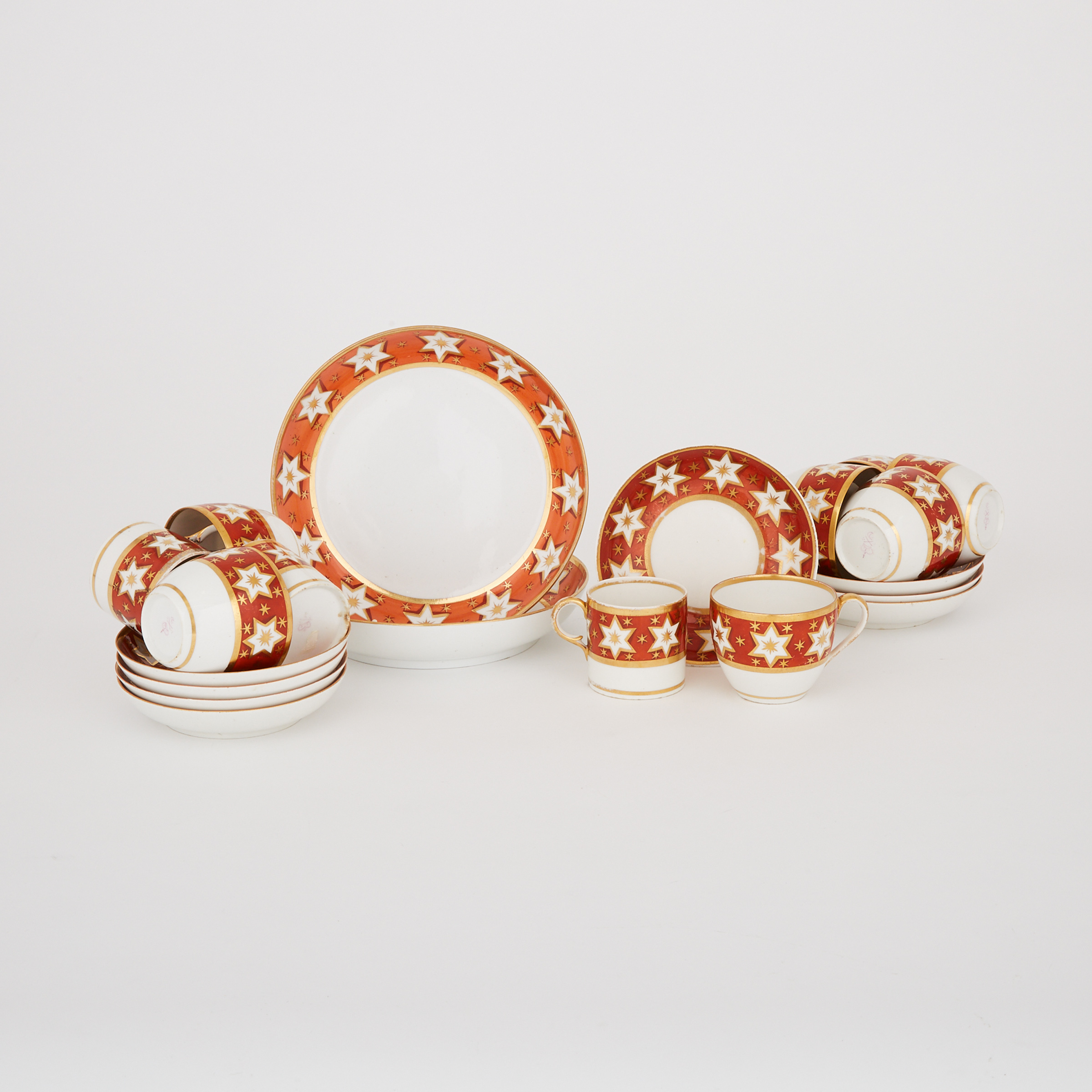 Group of Derby Orange and Gilt-Banded Teawares, 19th century