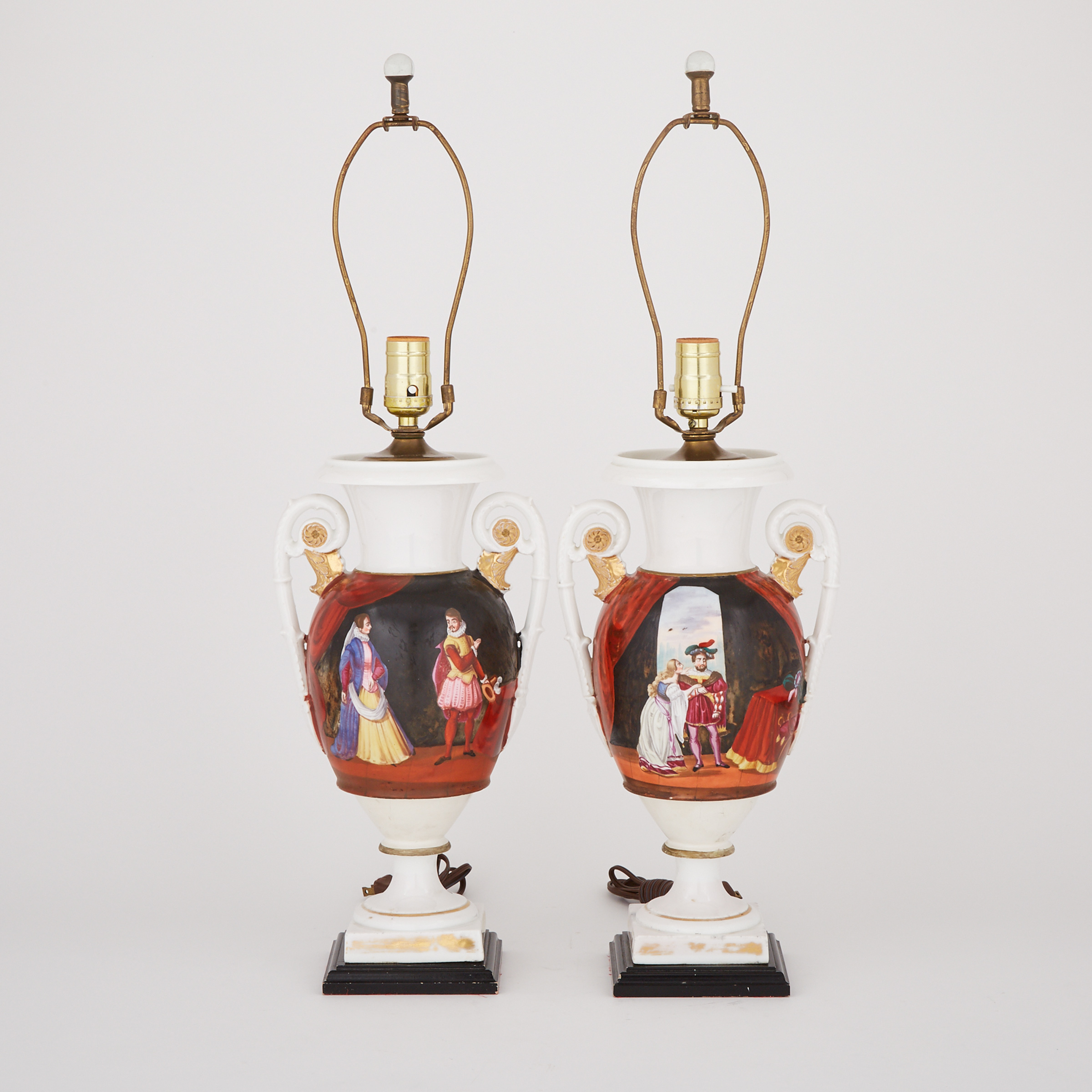 Pair of Paris Porcelain Urn Table Lamps, 19th century