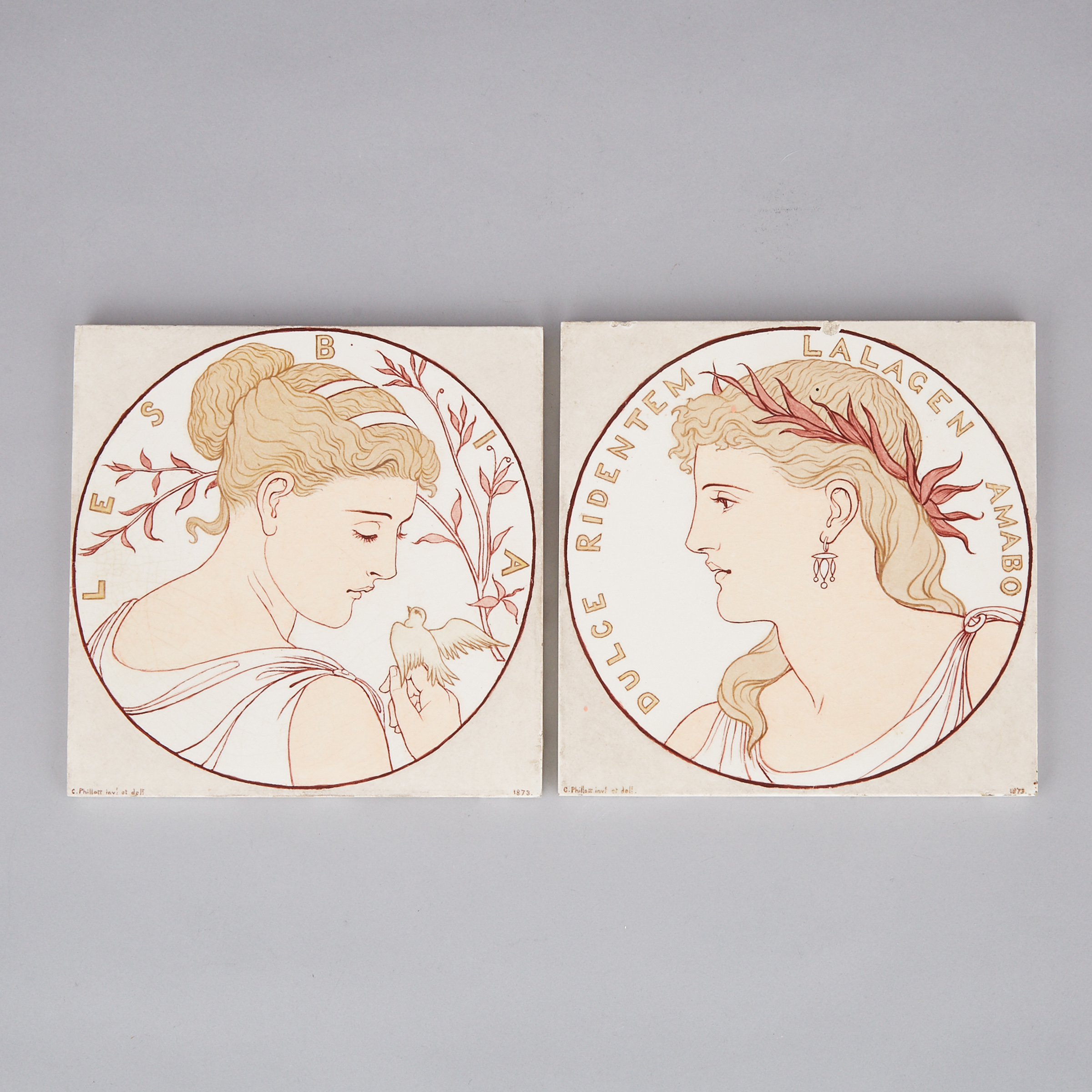 Pair of English Pottery Tiles, 1873