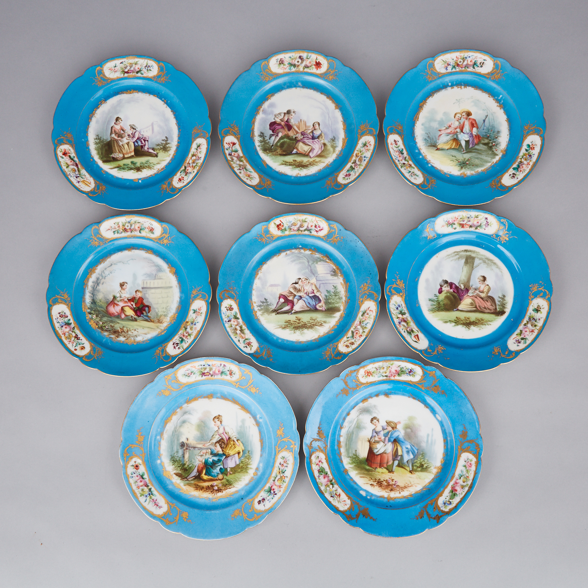 Eight ‘Sèvres’ Blue Ground Cabinet Plates, c.1900