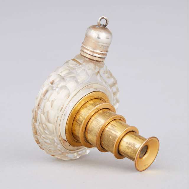 Gilt Metal Mounted Cut Glass Novelty  Telescopic Spyglass Perfume Bottle, late 19th century 