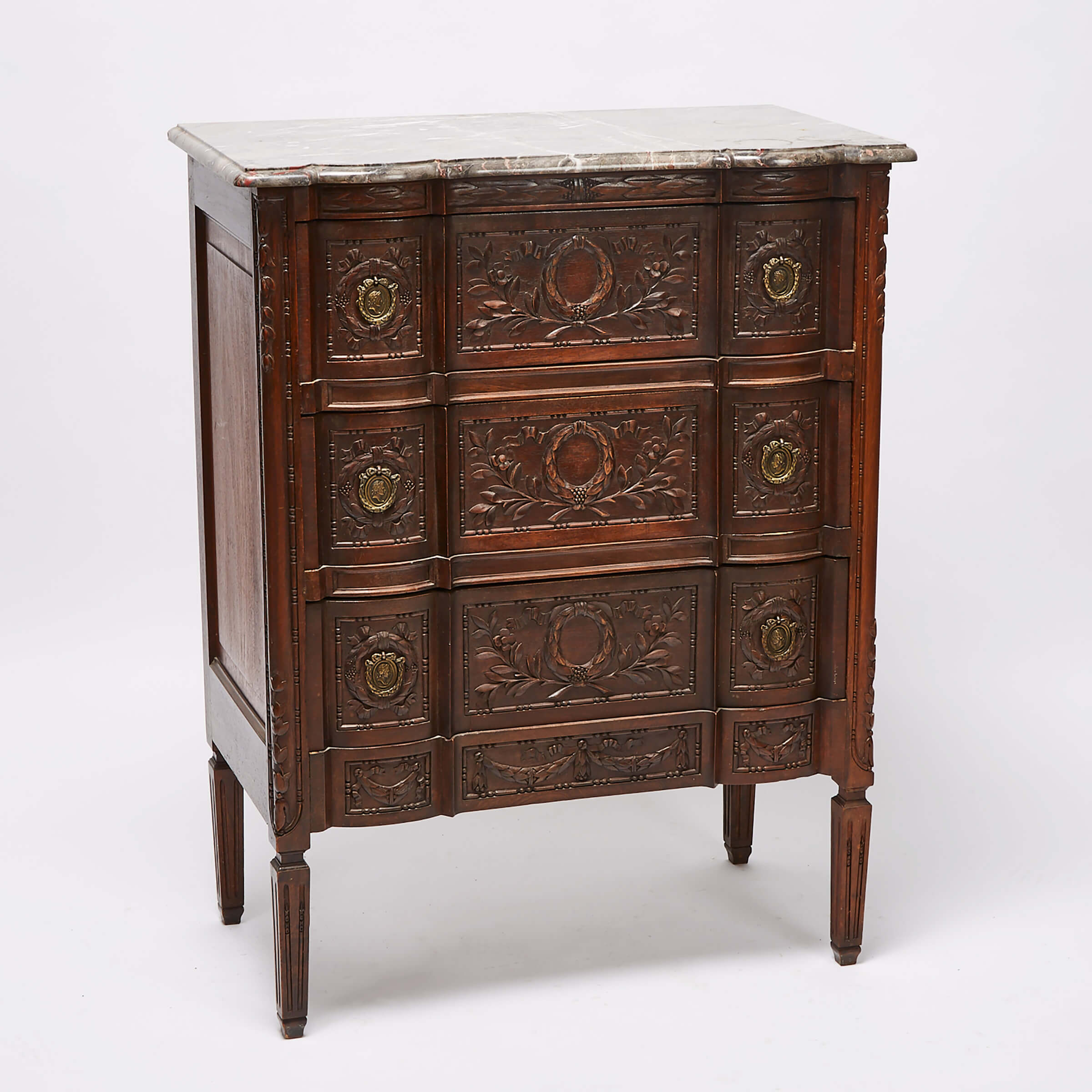Louis XVI Carved Walnut Commode with Marble Top, 18th century