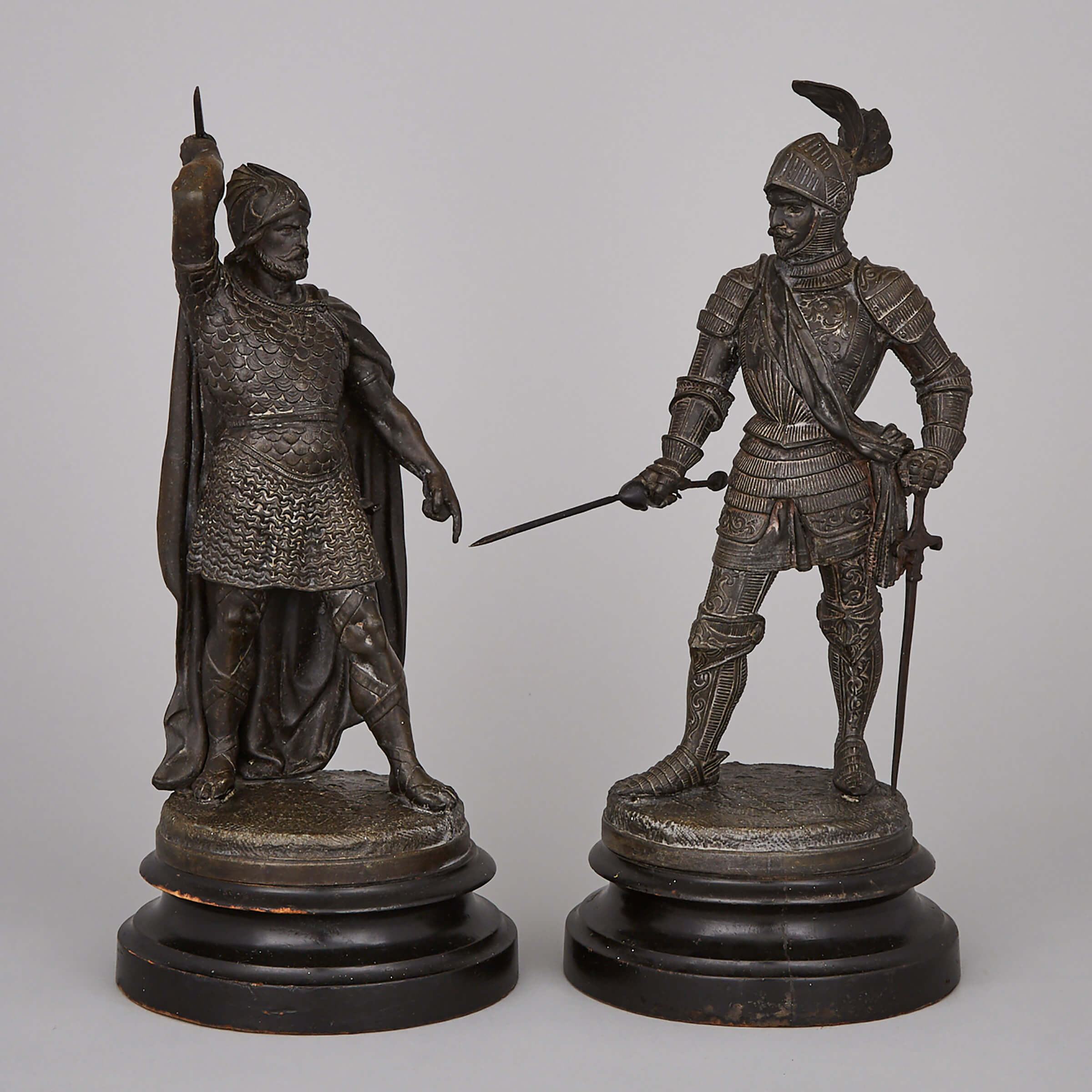 Pair of Victorian Patinated Metal Figures of Medieval Knights, 19th century 