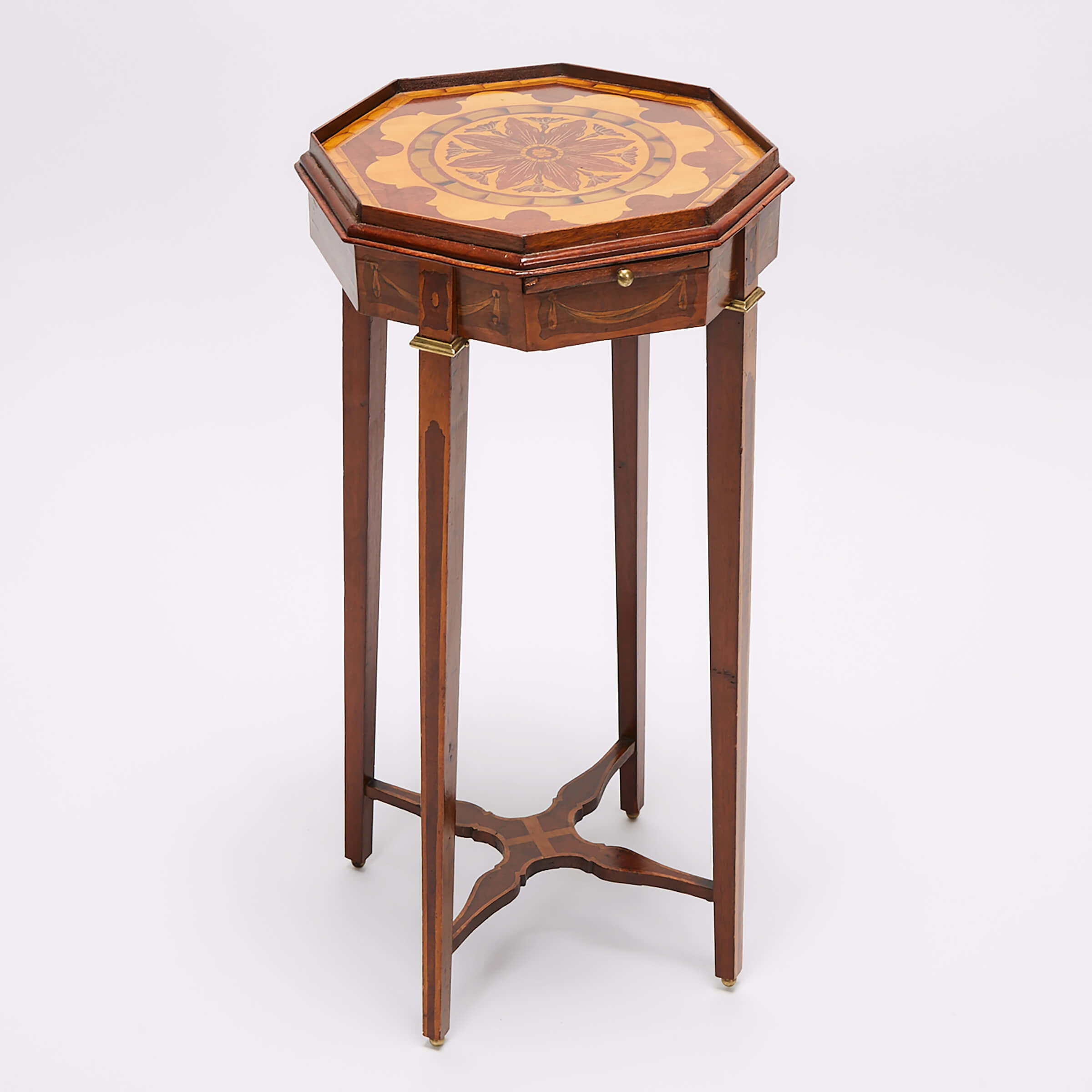 Neoclassical Ormolu Mounted Mixed Wood Inlaid Mahogany Candle Stand, 19th century