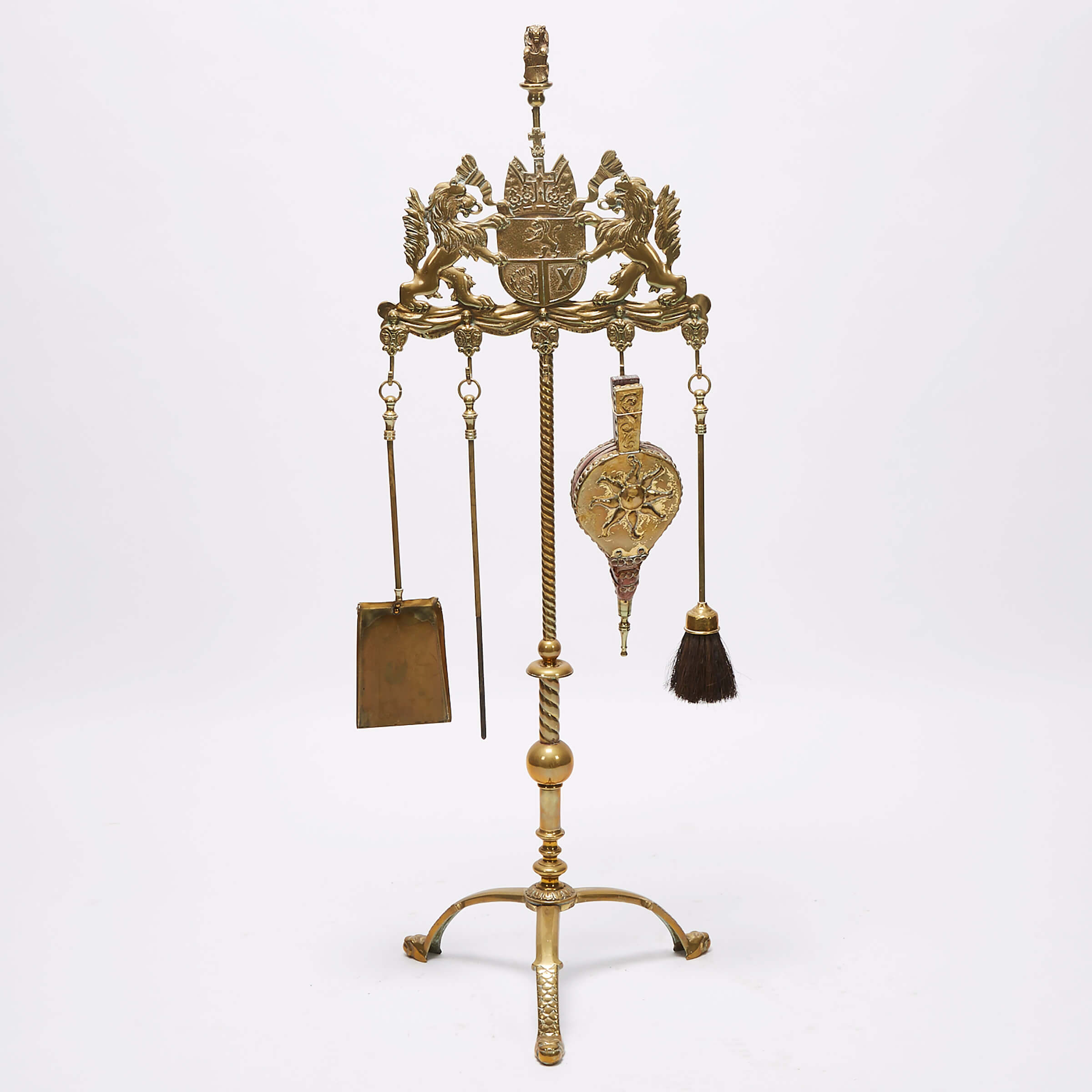 Tall Renaissance Revival Brass Fire Tool Stand, early 20th century