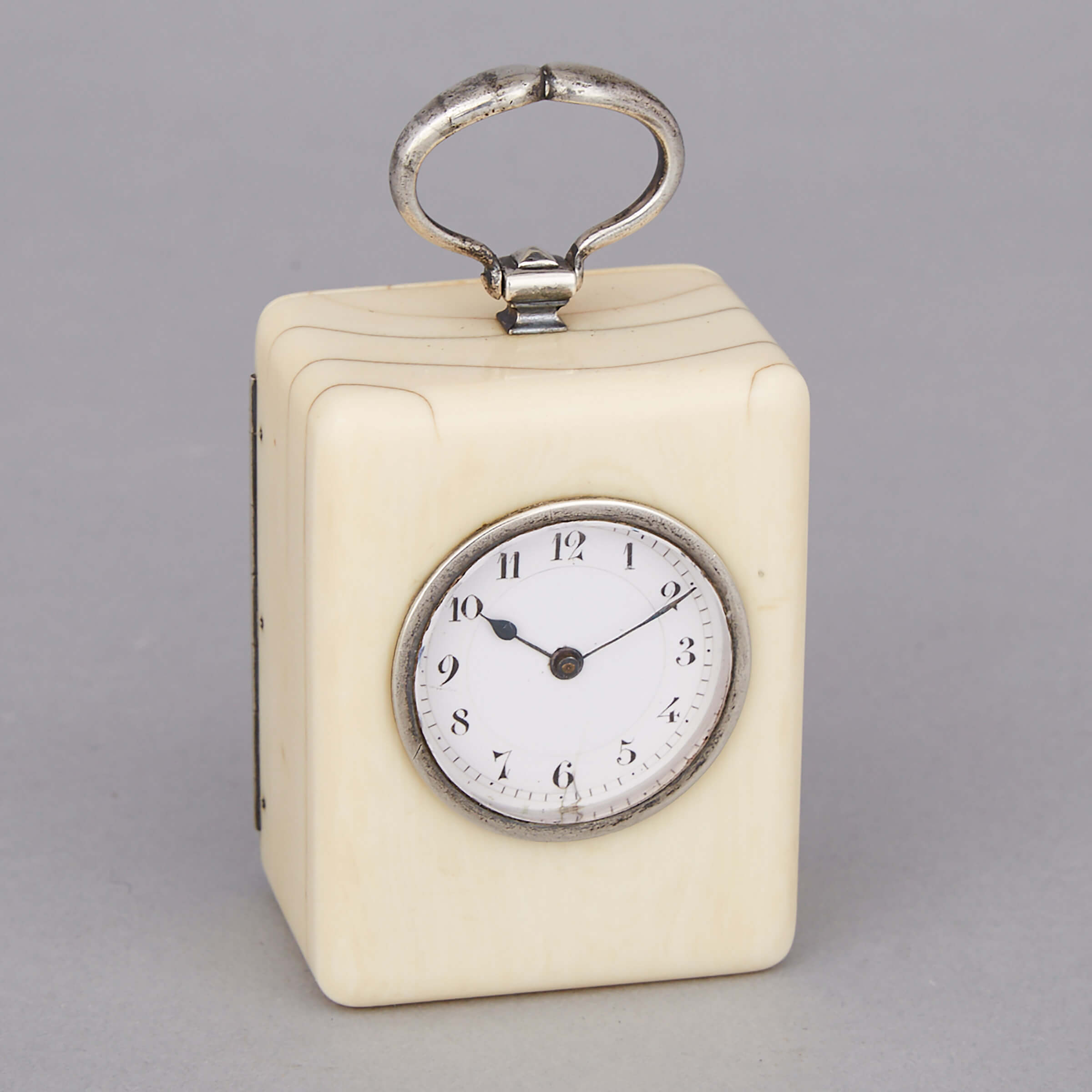 Small French Silver Mounted Ivory Table Clock, early 20th century