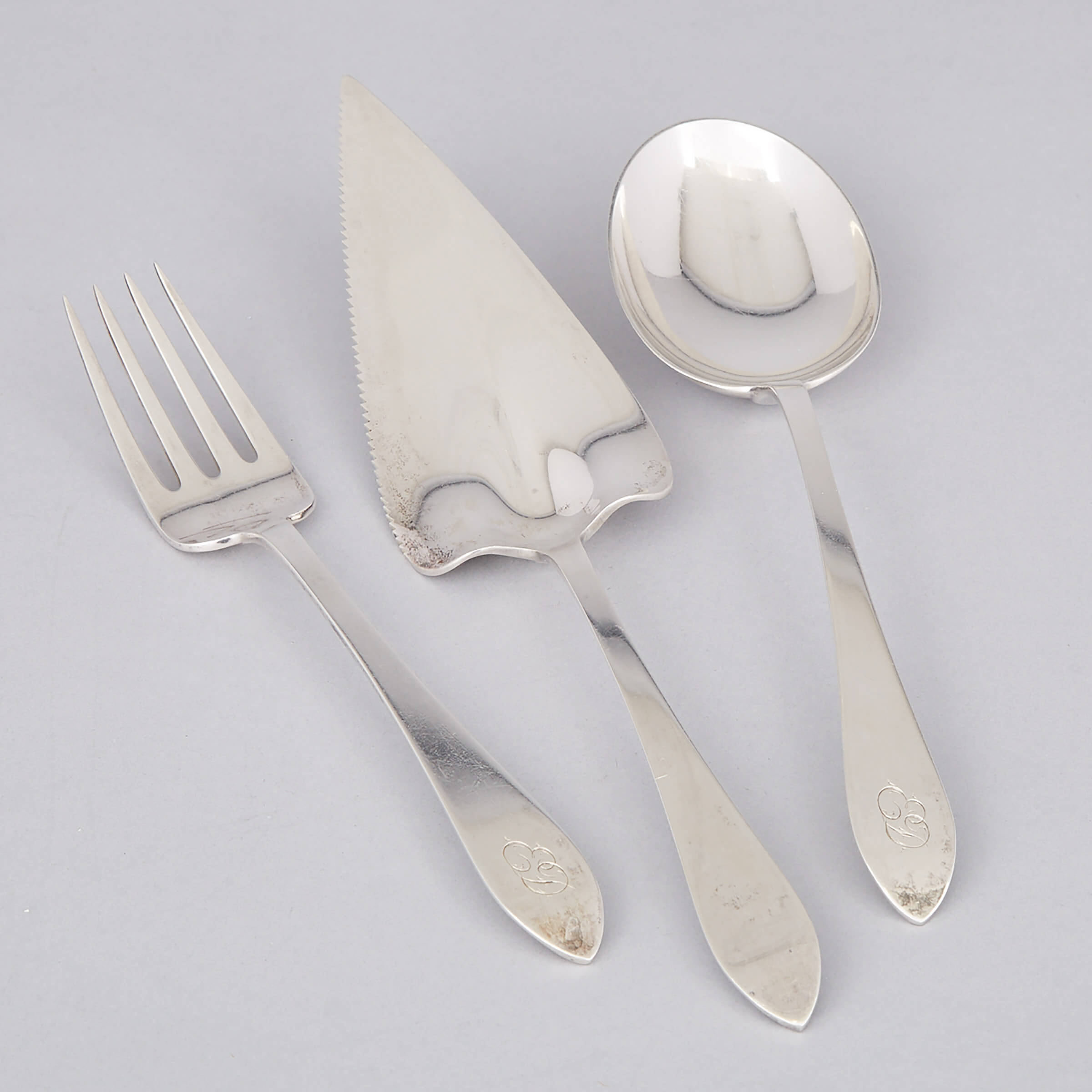 American Silver ‘Faneuil’ Pattern Serving Spoon, Fork and Pie Slice, Tiffany & Co., New York, N.Y., 20th century 