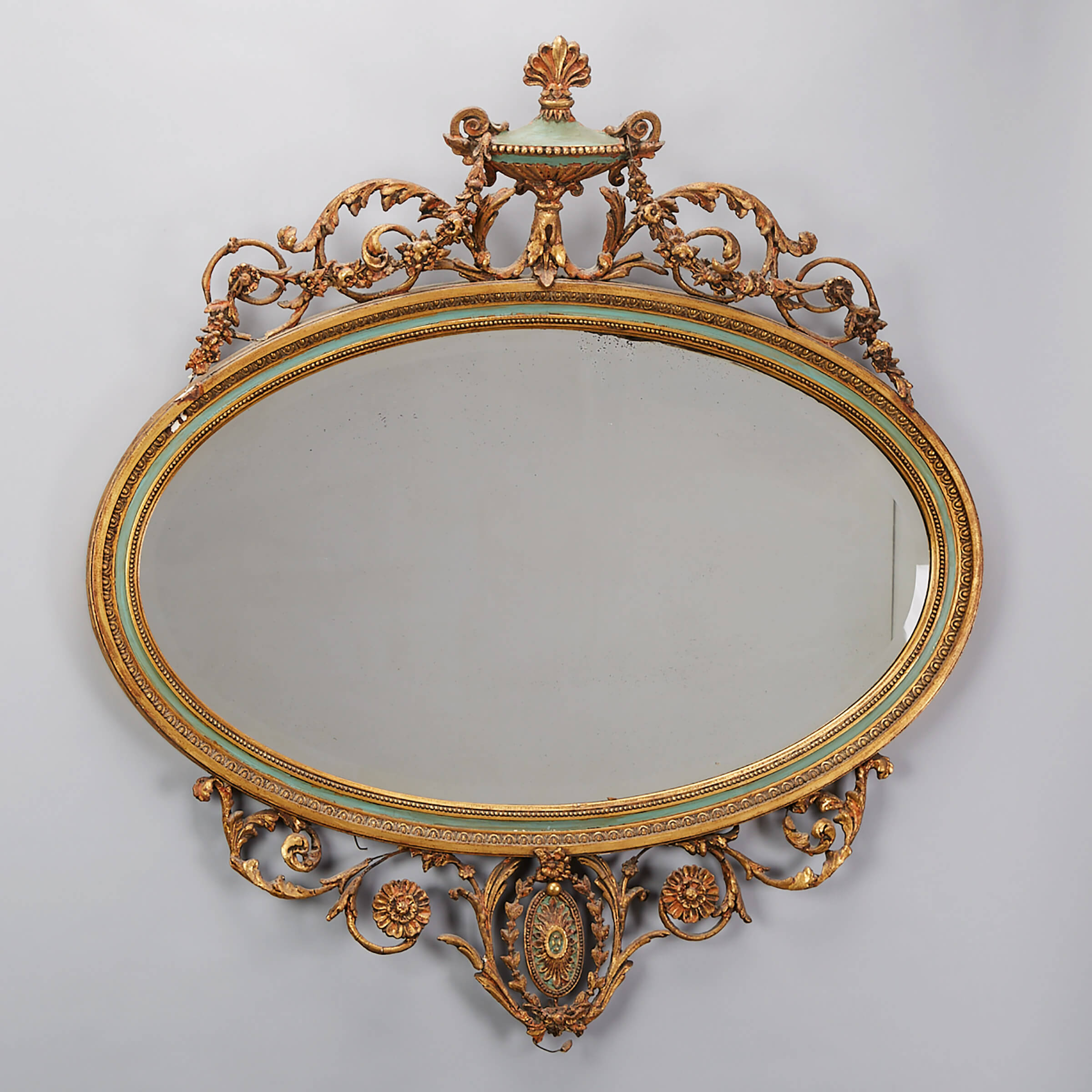 Neoclassical Gilt and Painted Oval Mirror, c.1900