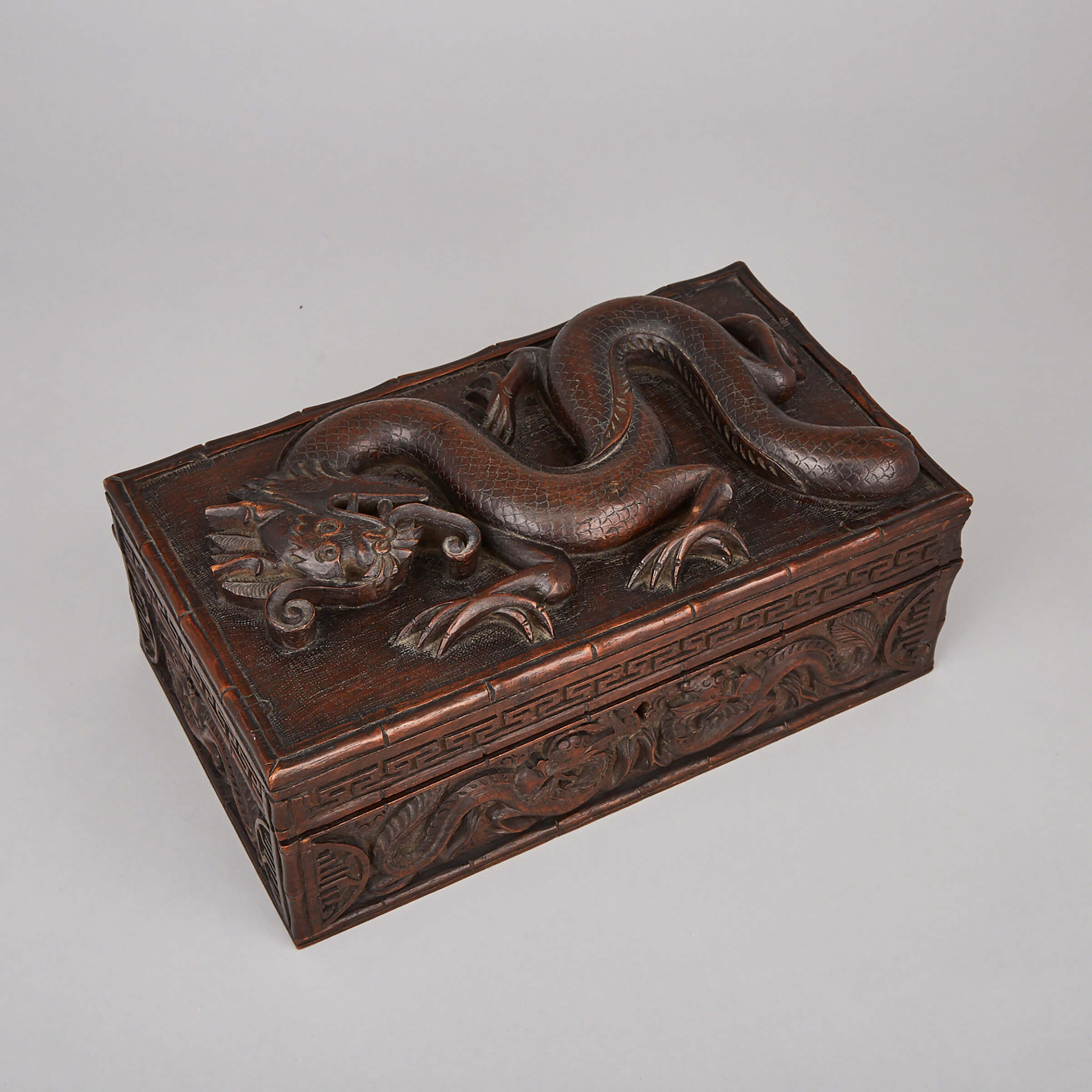 Chinoiserie Dragon Carved Oak Humidor, 1900