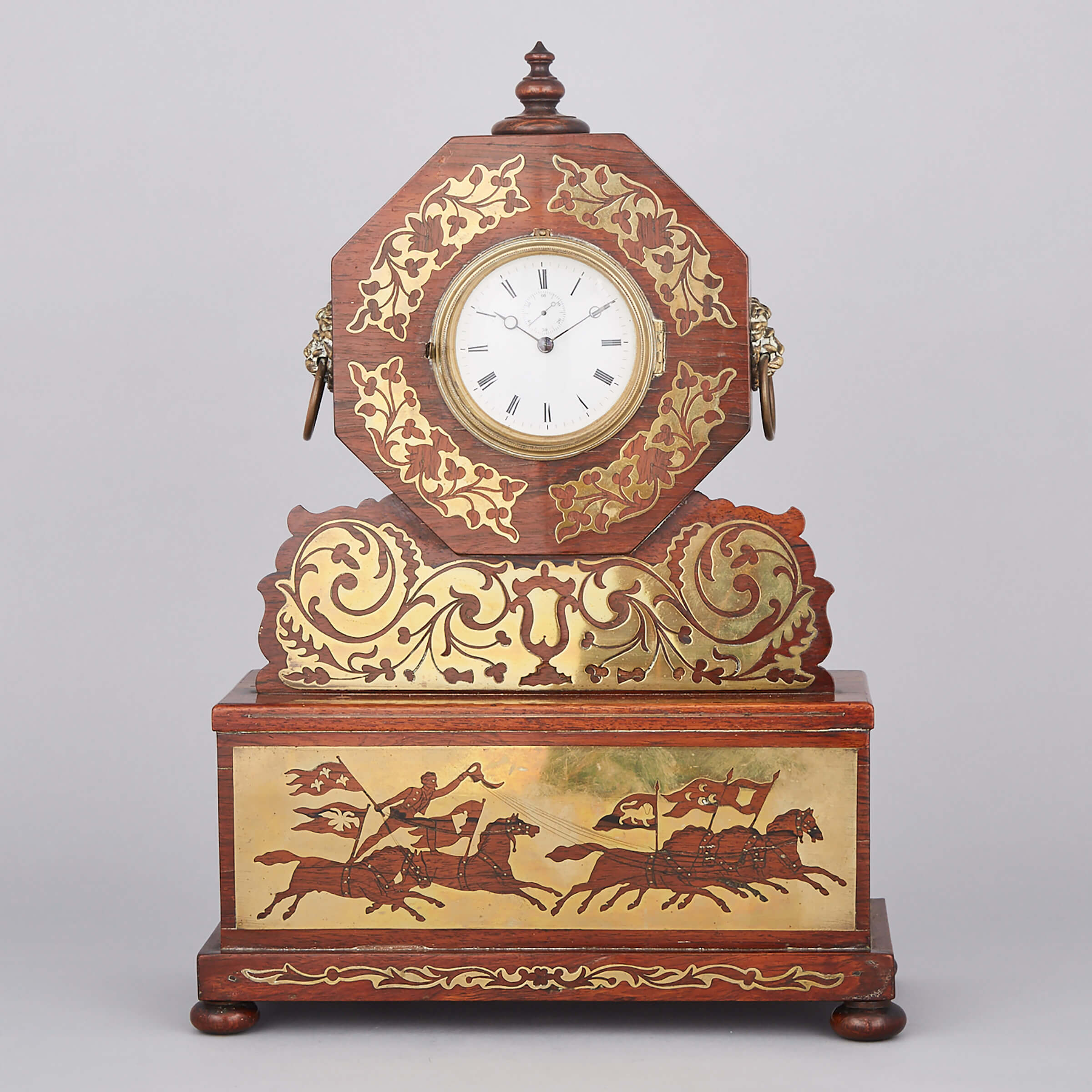 Louis Philippe Brass Inlaid Rosewood Mantle Clock, c.1840