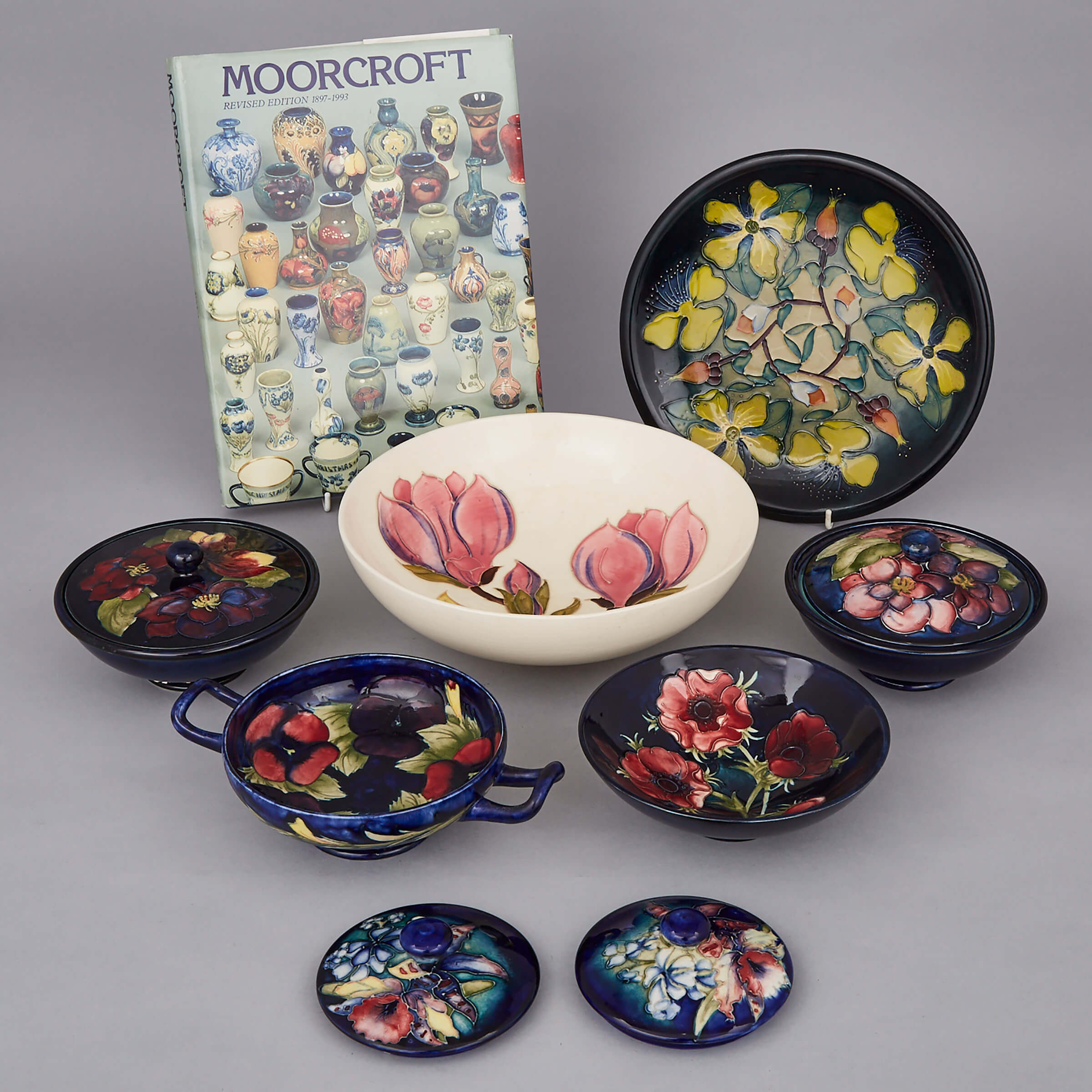 Group of Moorcroft Pottery and a Monograph, 20th century
