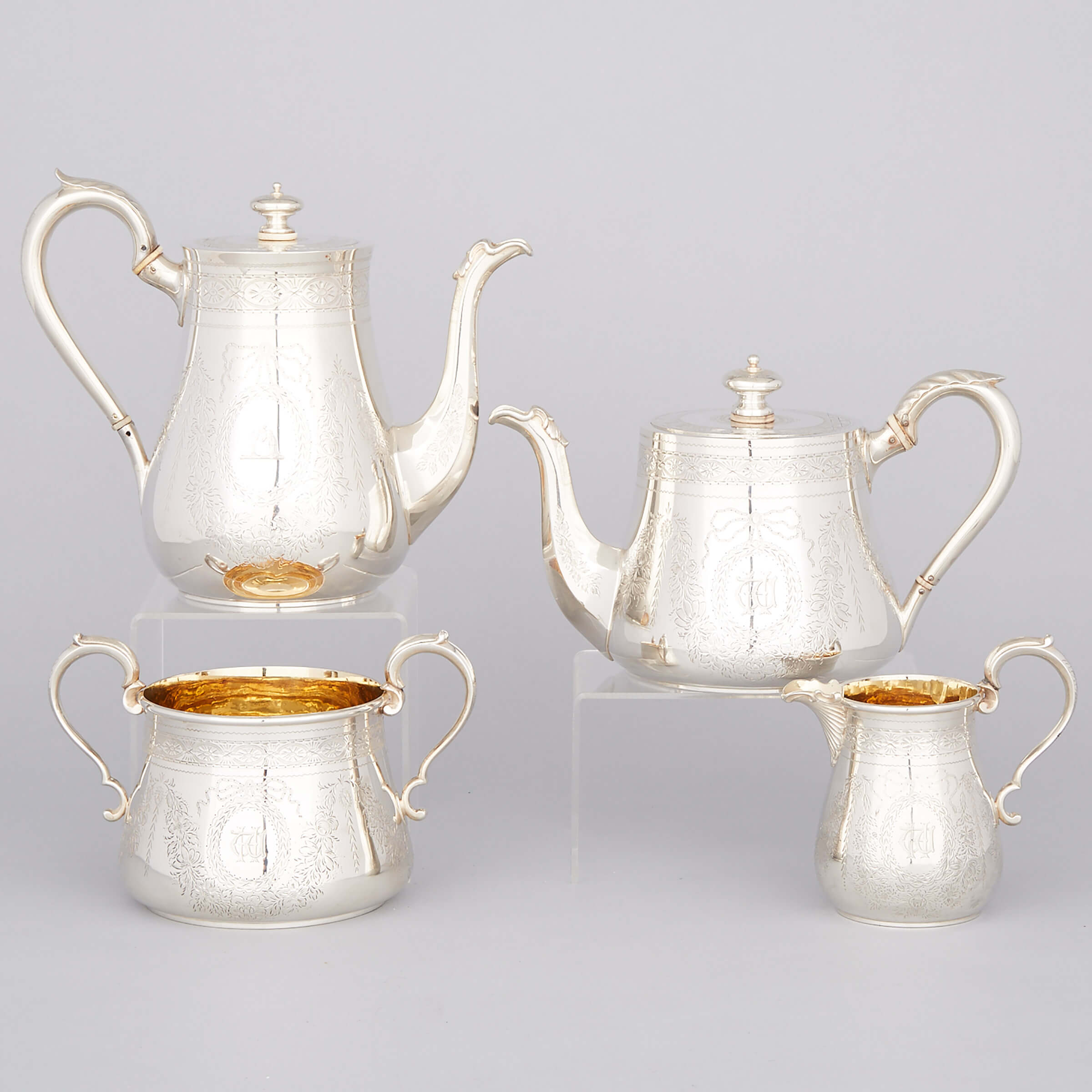 Victorian Silver Tea and Coffee Service, Charles Frederick Hancock, London, 1864-65