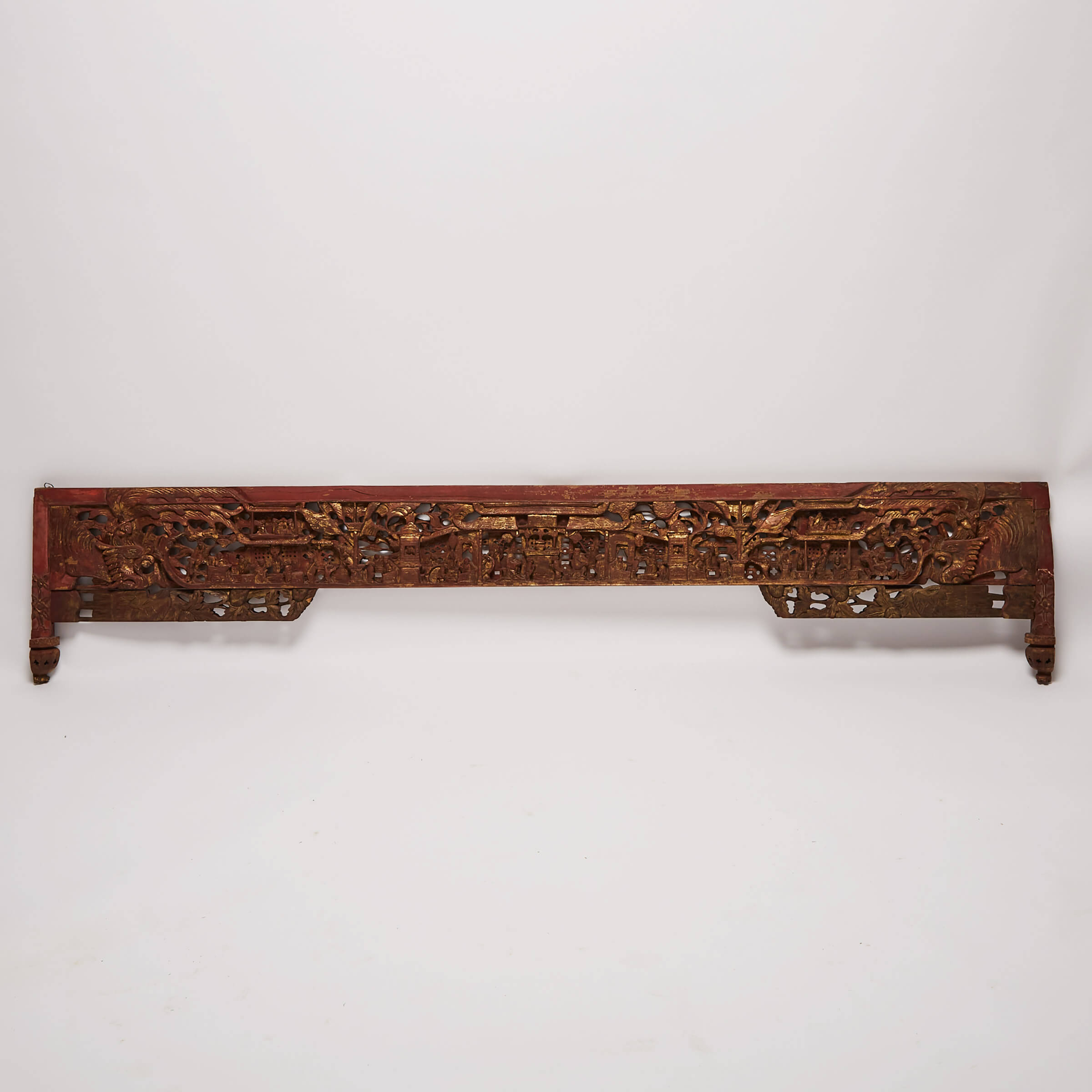 Large Chinese Carved, Painted and Parcel Gilt Temple Transom, early 20th century