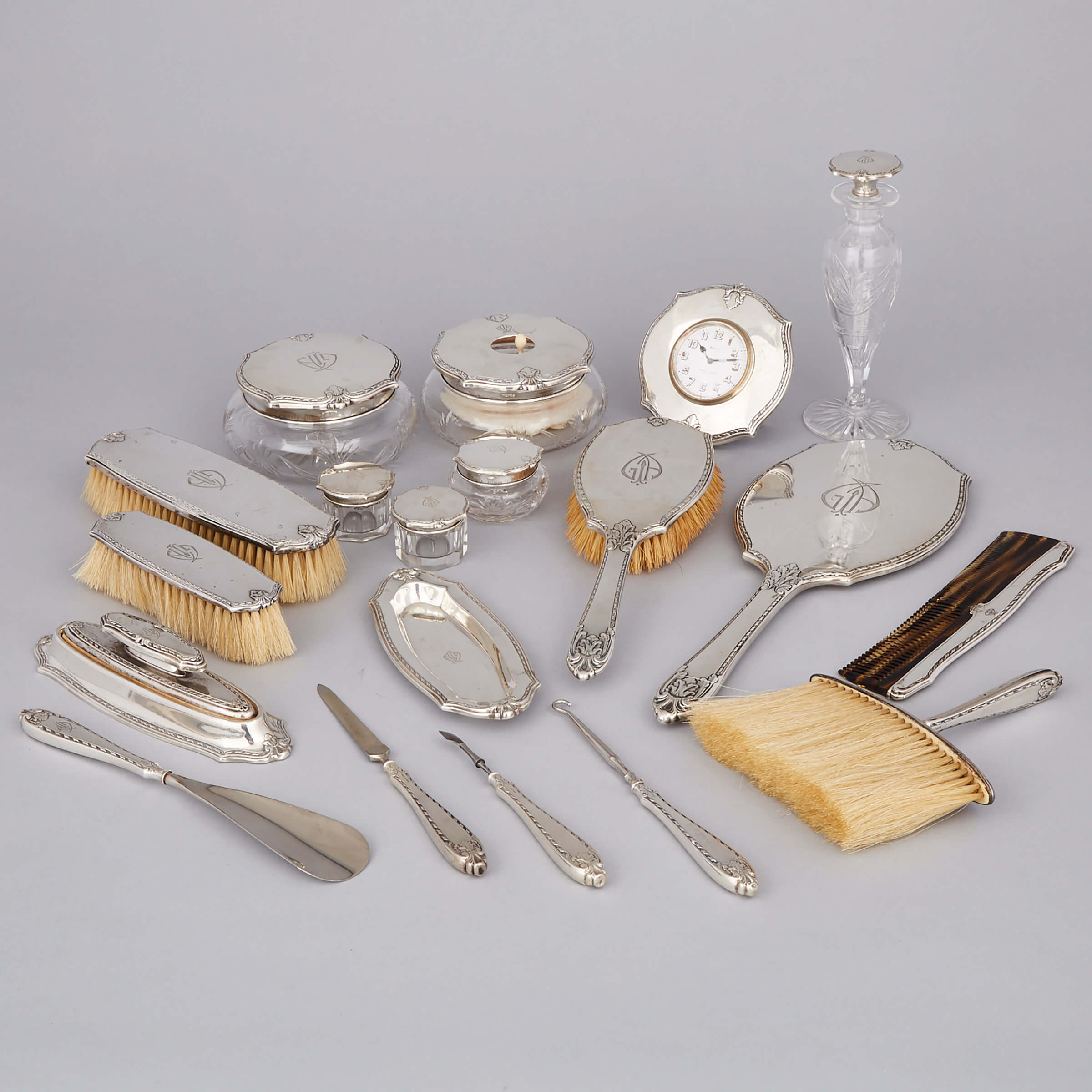 American Silver Mounted Dressing Table Set, R. Wallace & Sons, Wallingford, Ct., 20th century