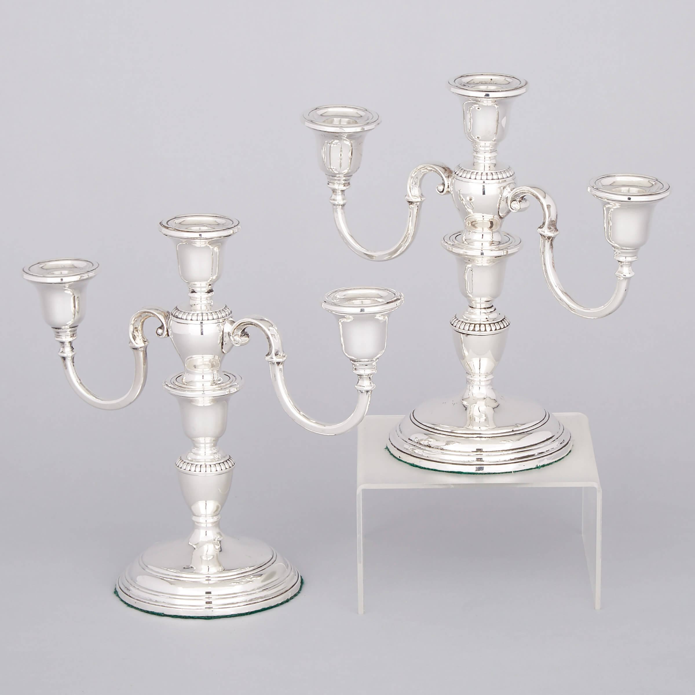 Pair of Canadian Silver Three-Light Candelabra, Henry Birks & Sons, Montreal, Que., 1947