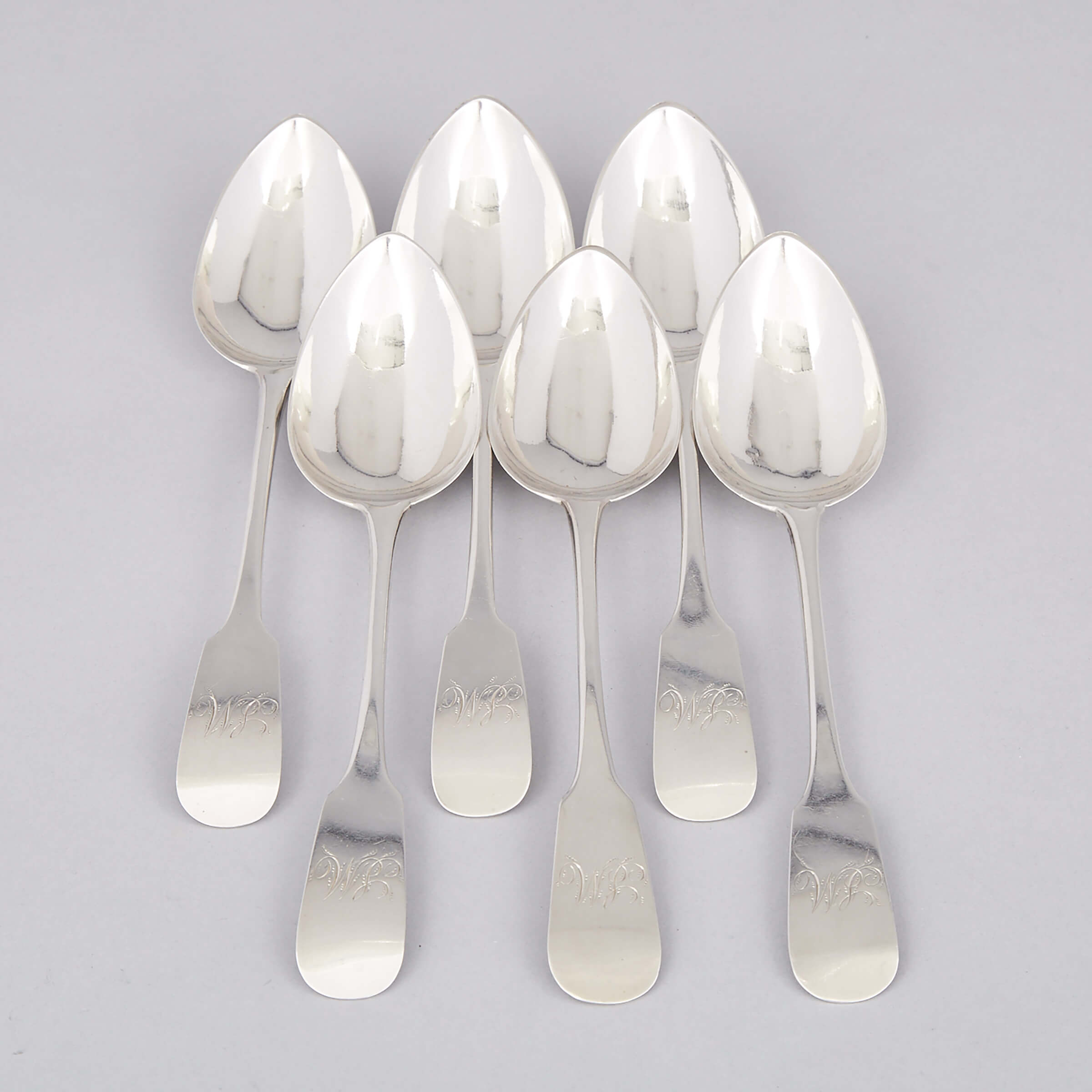 Six Scottish Provincial Silver Fiddle Pattern Table Spoons, William Ritchie, Perth, c.1810