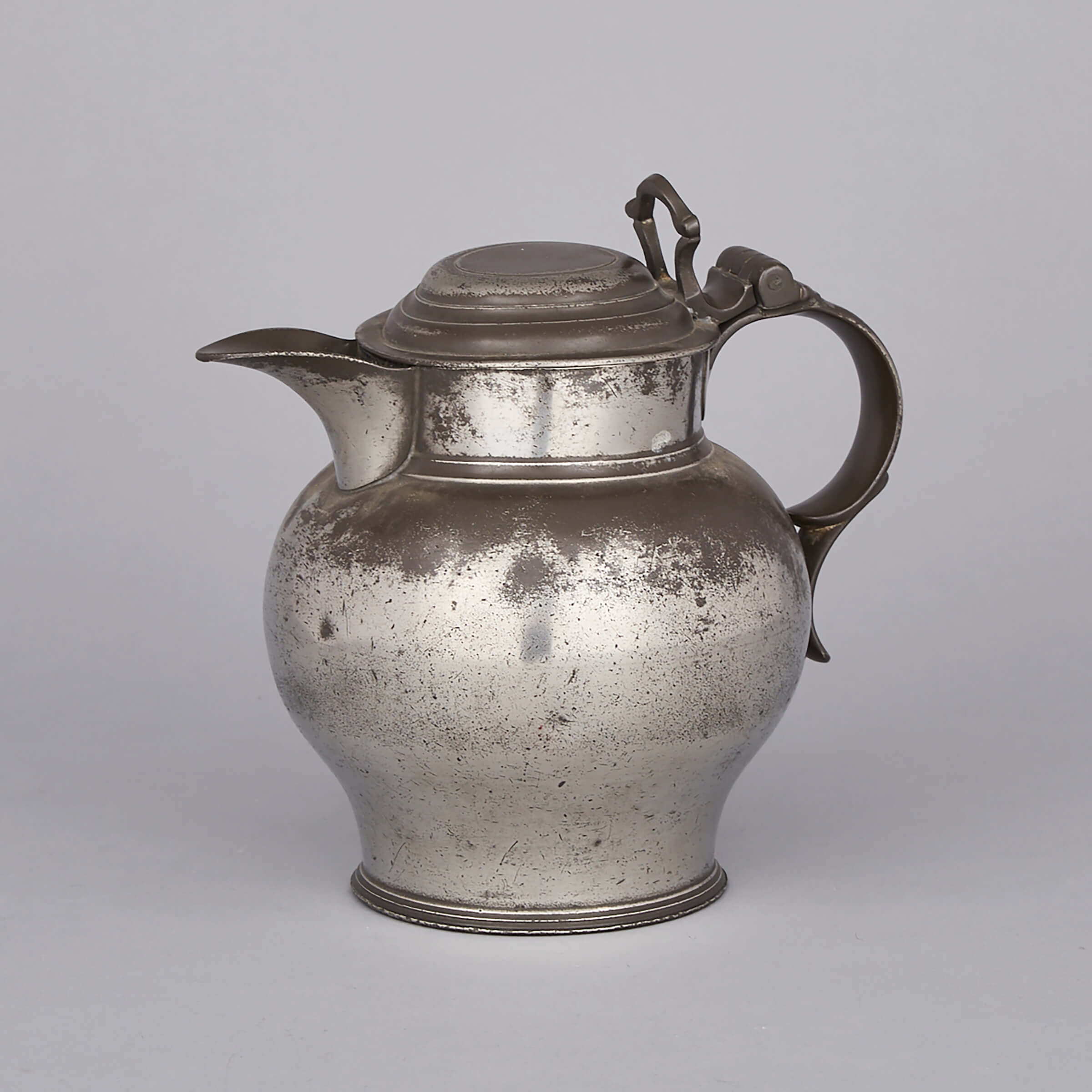 English Lidded Pewter Ale Jug, early 19th century