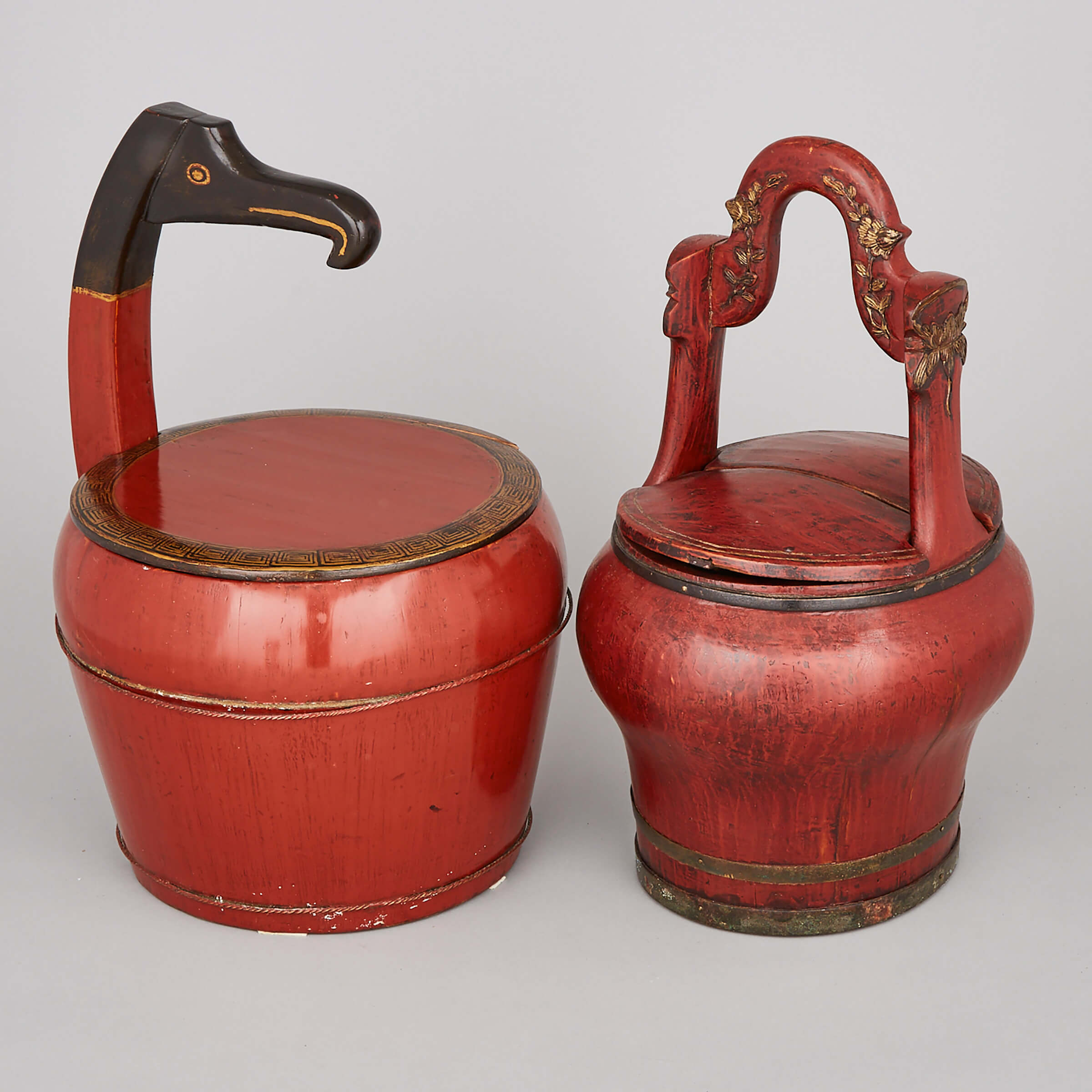 Two Chinese Red Lacquer Pails, 19th Century