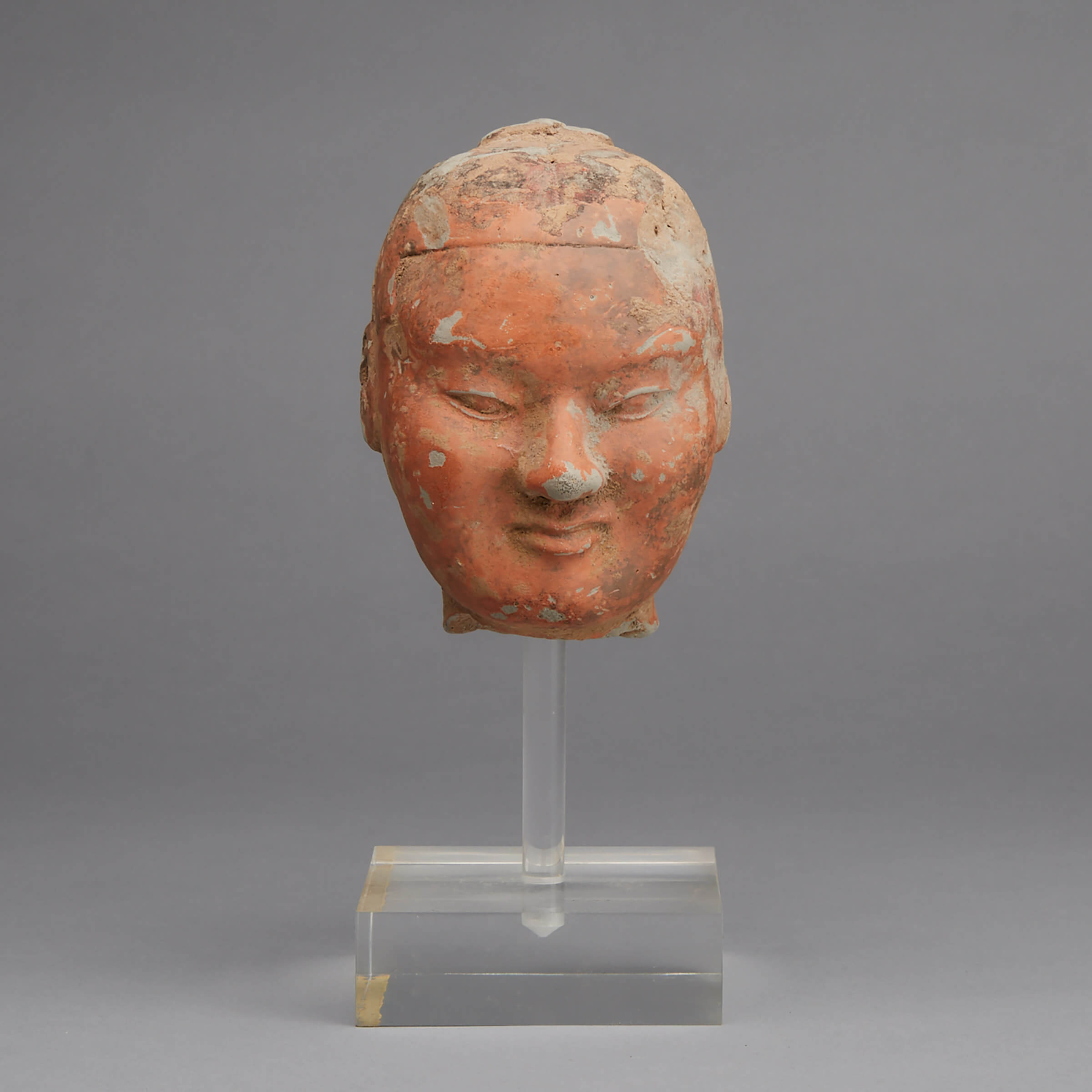A Painted Pottery Head of a Soldier, Han Dynasty
