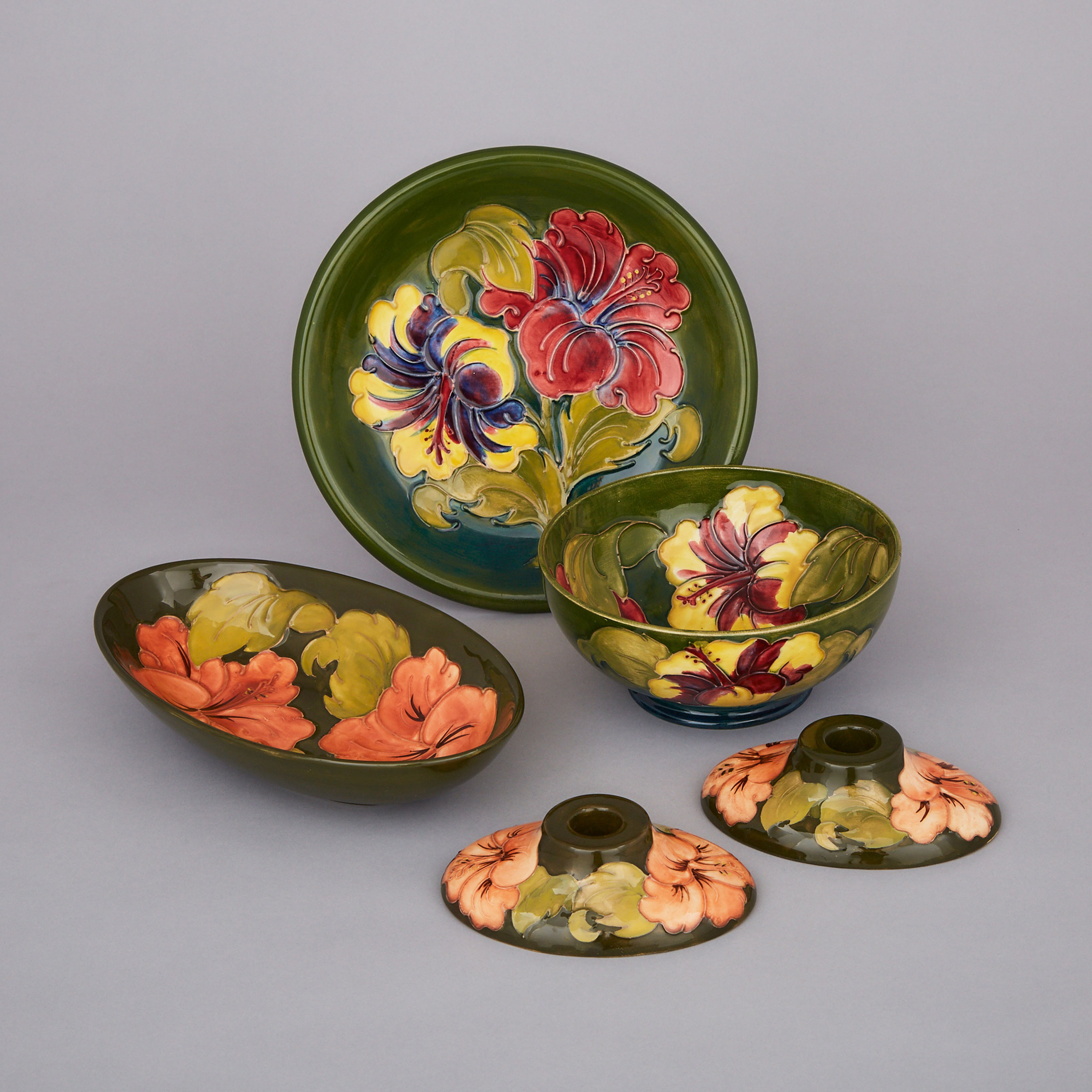 Group of Moorcroft Hibiscus Articles, c.1960-80