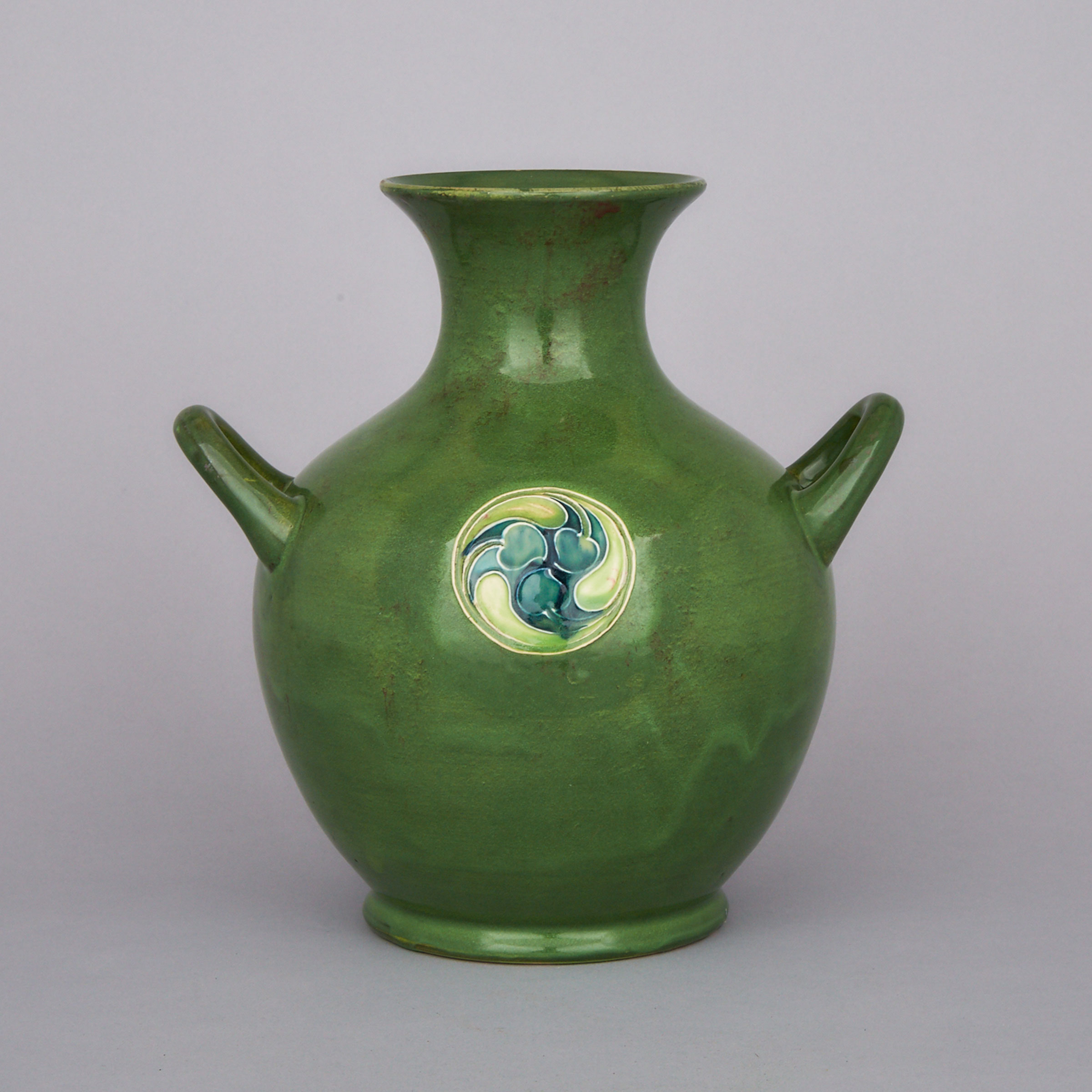 Macintyre Moorcroft Green Flamminian Two-Handled Vase, c.1906-13
