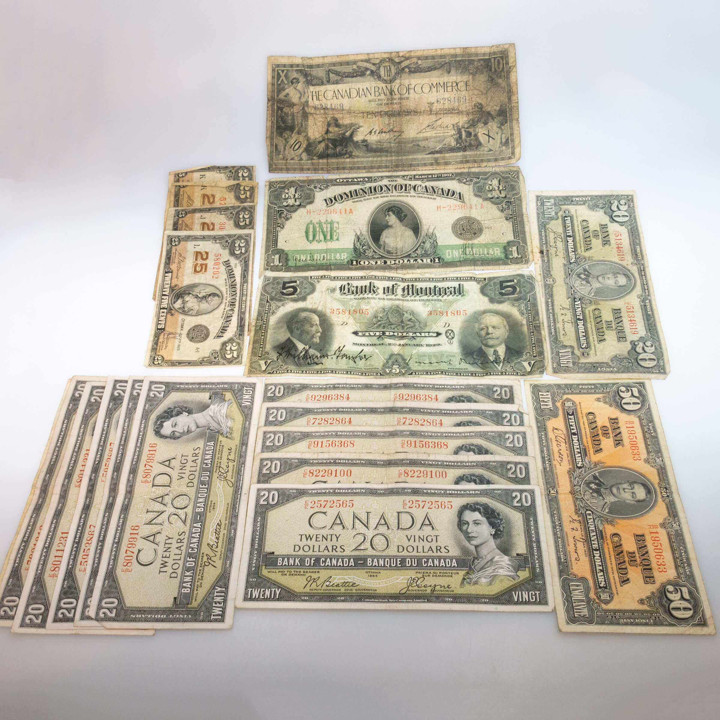 Twenty Various Canadian Bank Notes