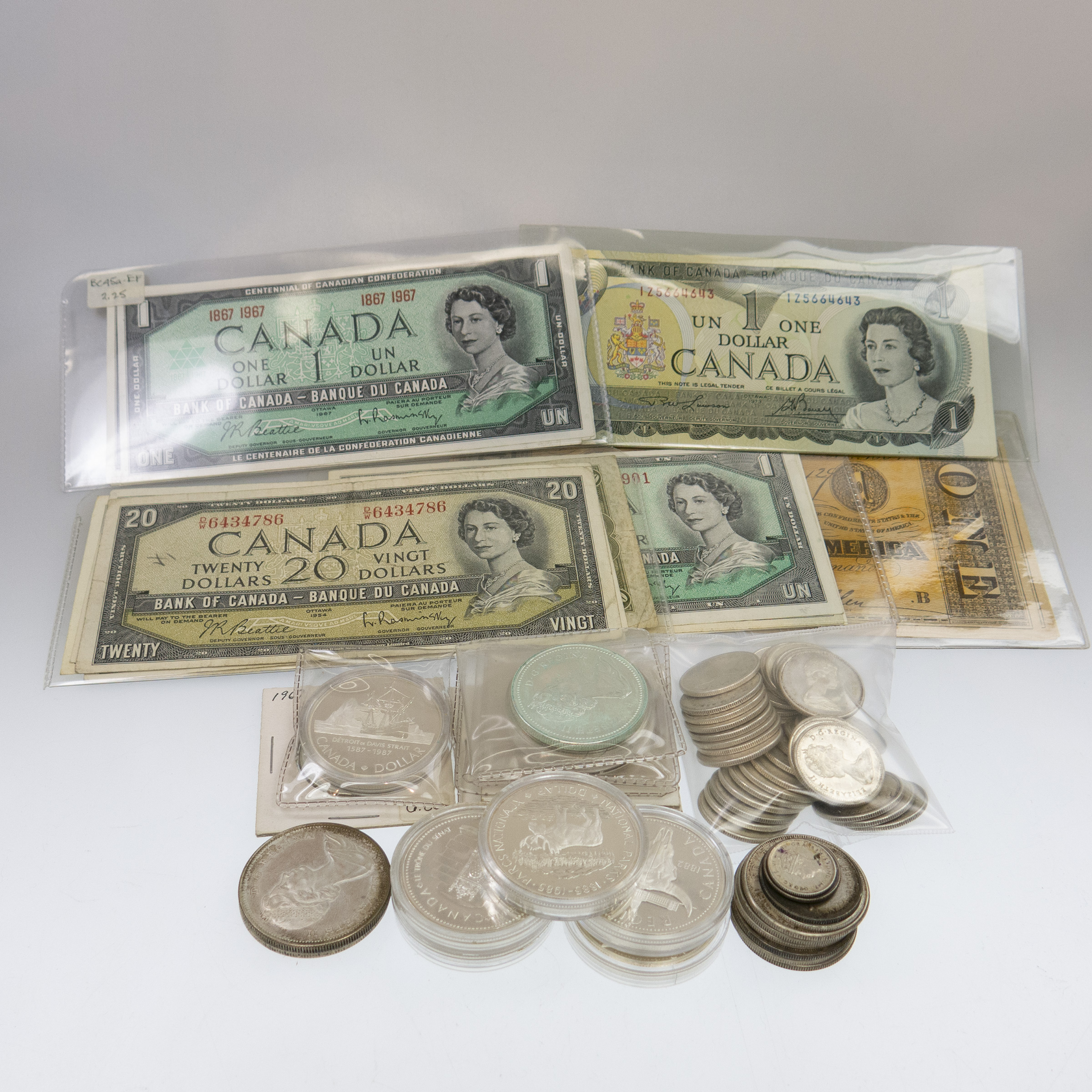Small Quantity Of Canadian Bank Notes And Silver Coins