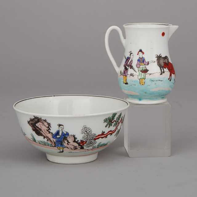 Worcester ‘Red Bull’ Pattern Sparrow Beak Cream Jug and Sugar Bowl, c.1755-60