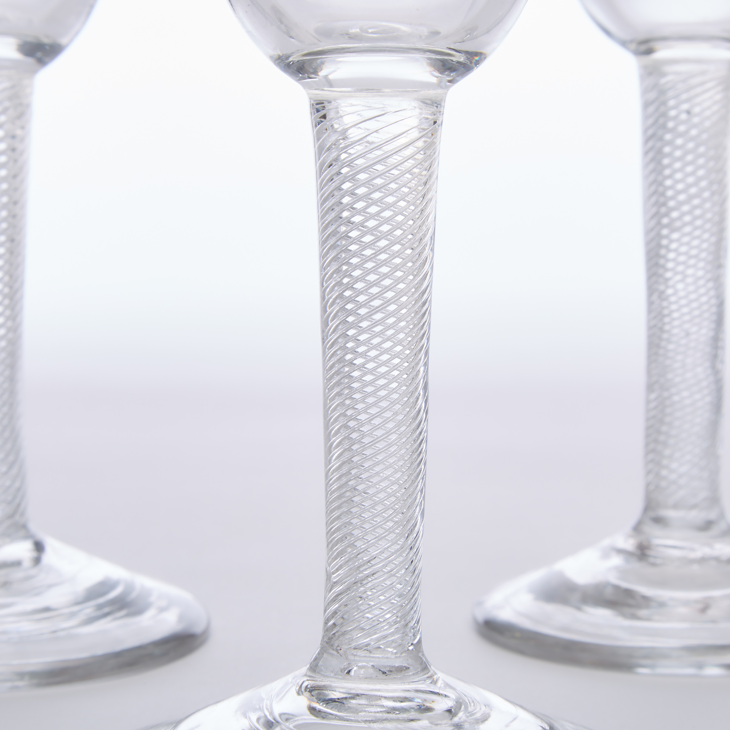 Set of Seven English Air Twist Stemmed Large Wine Glasses, mid-18th century
