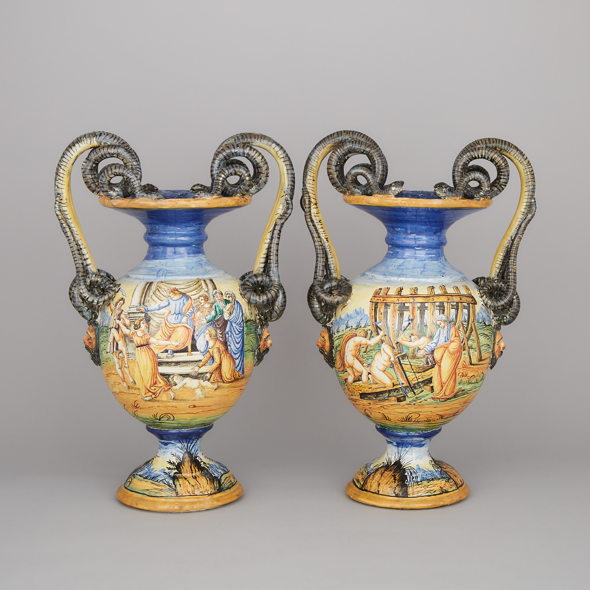Pair of Urbino Style Maiolica Vases, late 19th/early 20th century