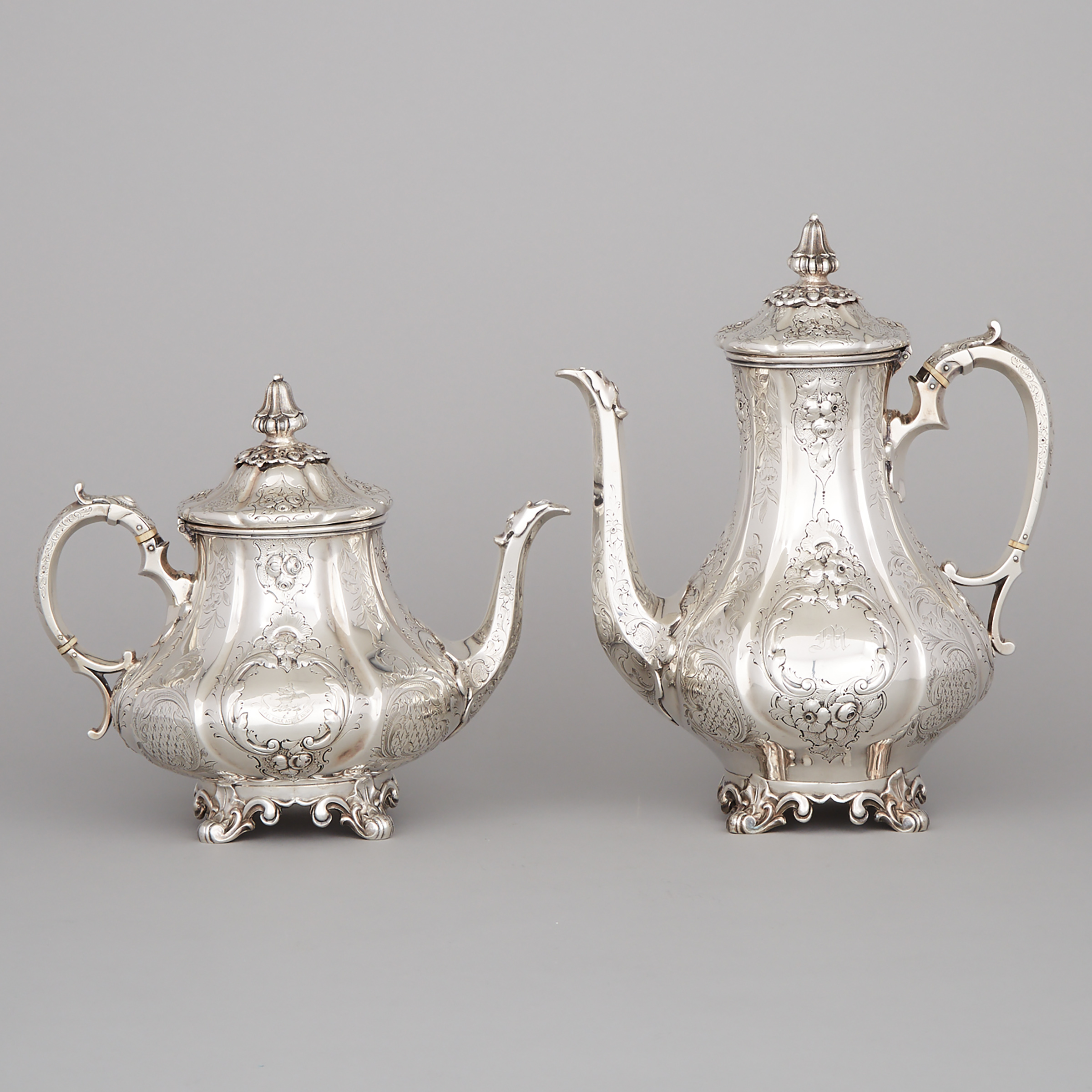 Victorian Silver Teapot and Coffee Pot, James & Josiah Williams, Exeter, 1855