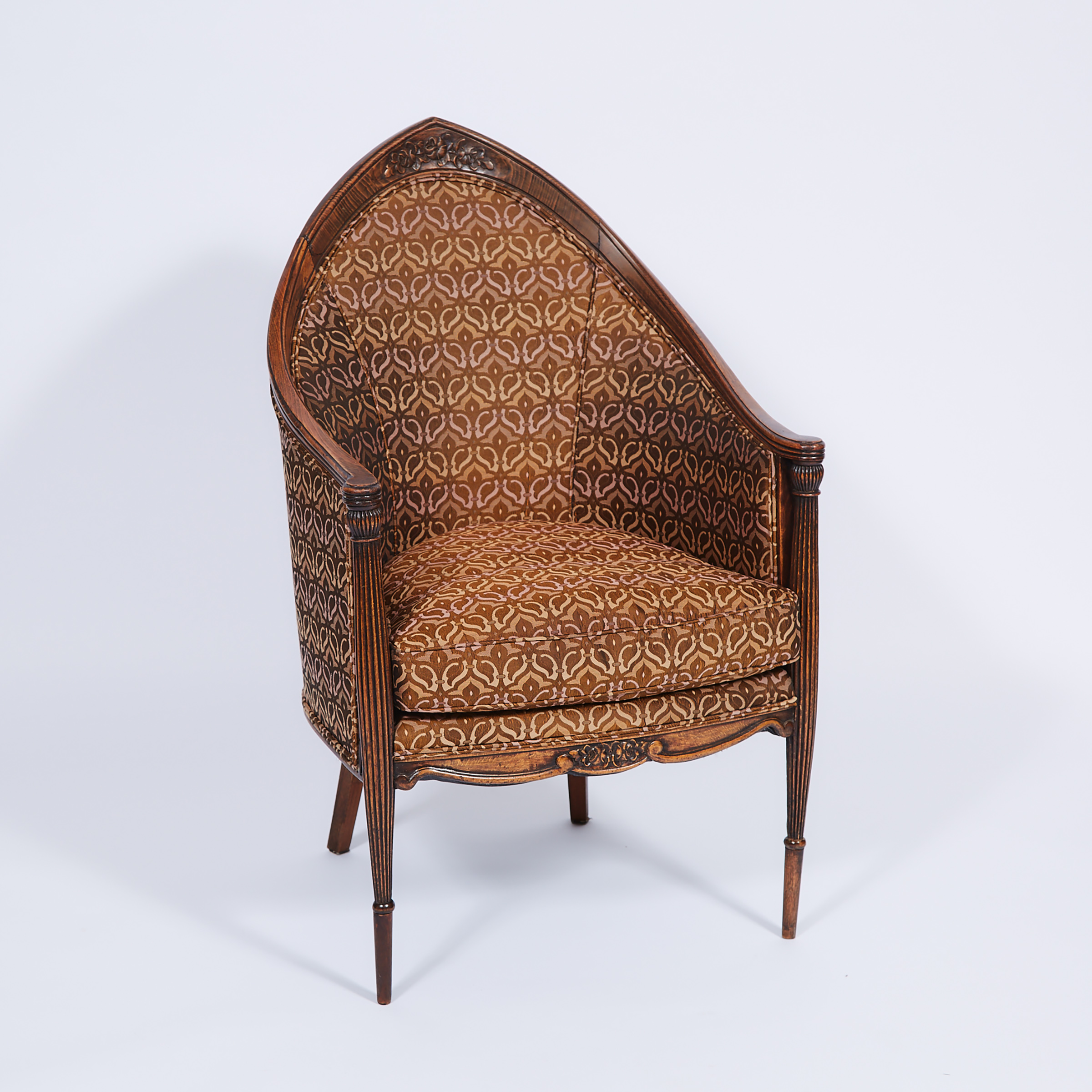 French Art Deco Carved Walnut Fauteuil, c.1930