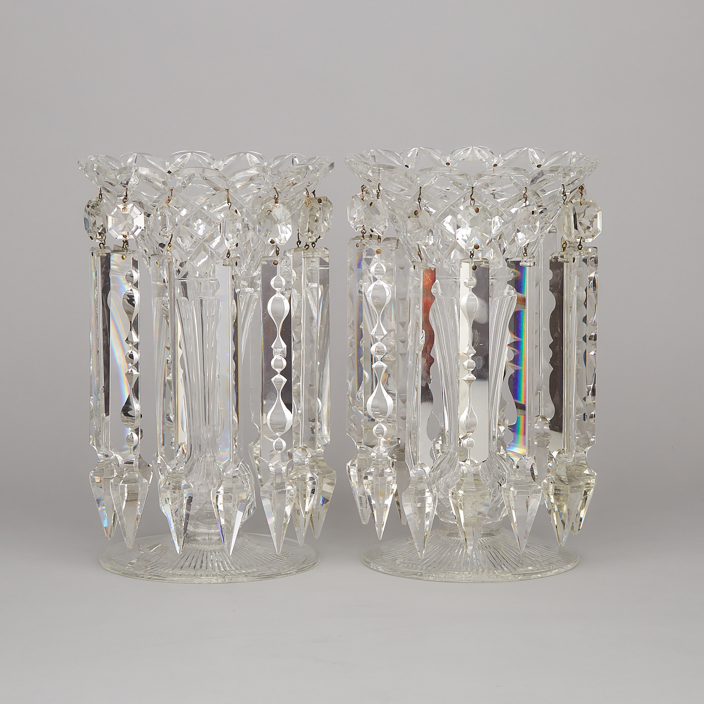 Pair of English Cut Glass Lustres, late 19th century
