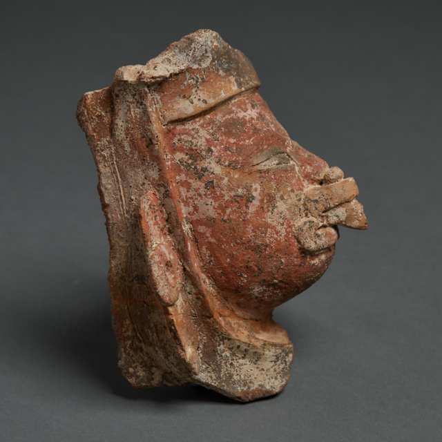 Zapotec Polychromed Pottery Urn Mask Fragment, Monte Alban, Early Classic Period, 300-600 A.D.
