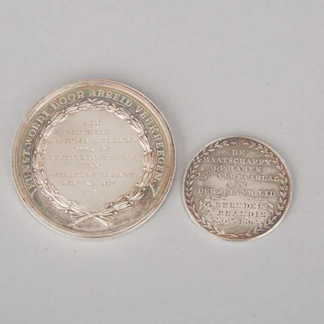 Two Dutch Cased Silver Medals to G. Brender à Brandis, 1785 and 1802
