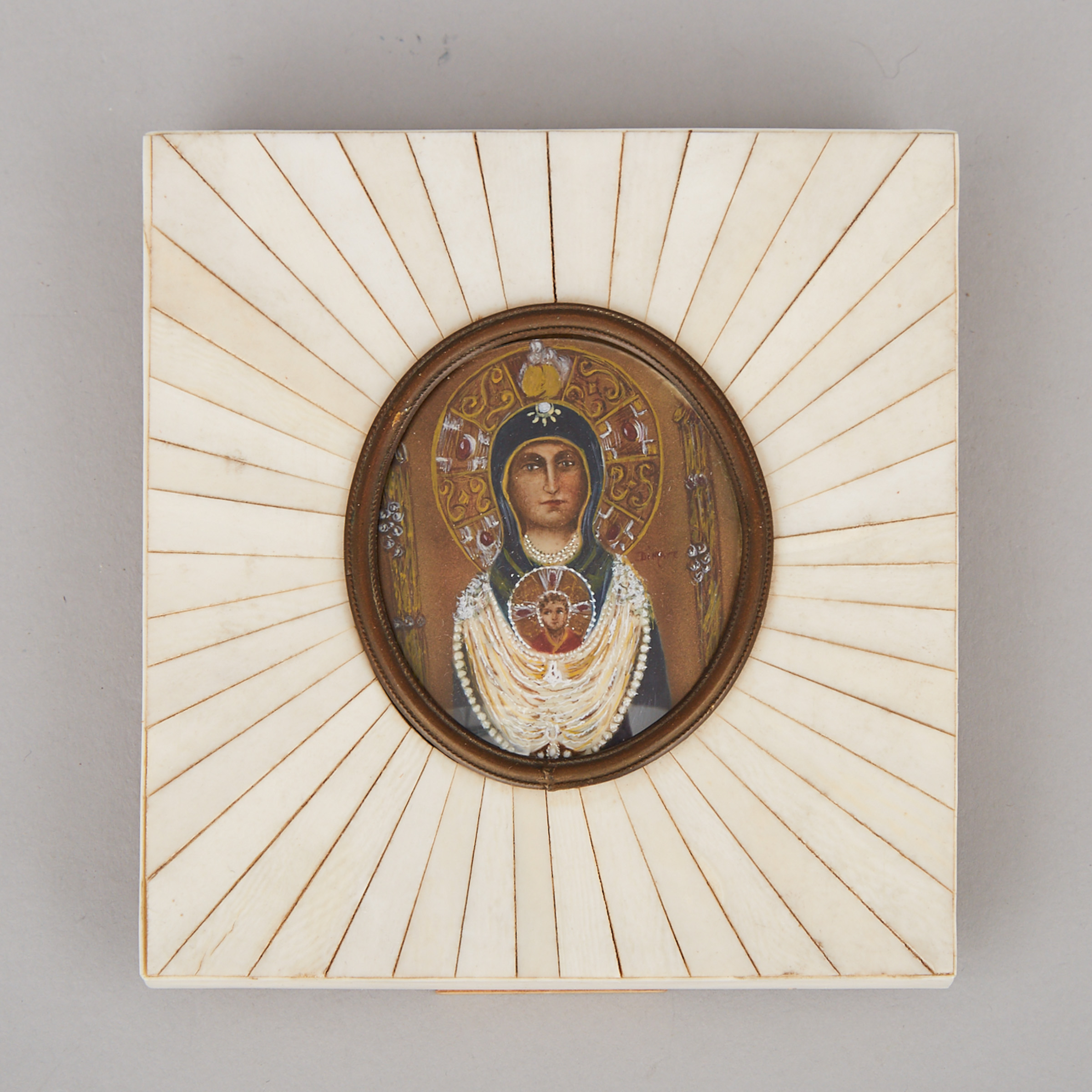 Byzantine School Miniature Icon of the Madonna and Child, mid 20th century