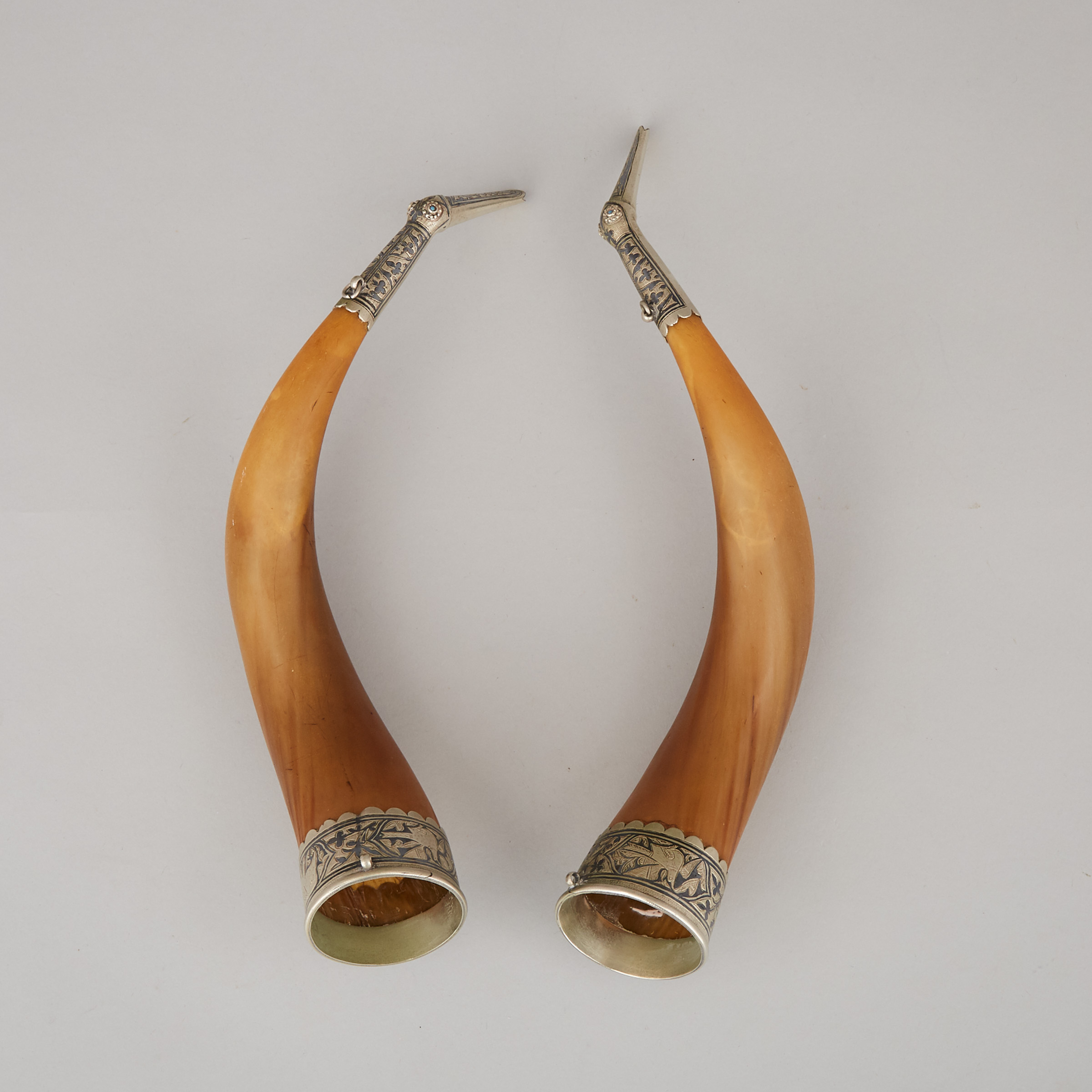 Pair of Norwegian 'Viking' Drinking Horns, Stavanger, early 20th century