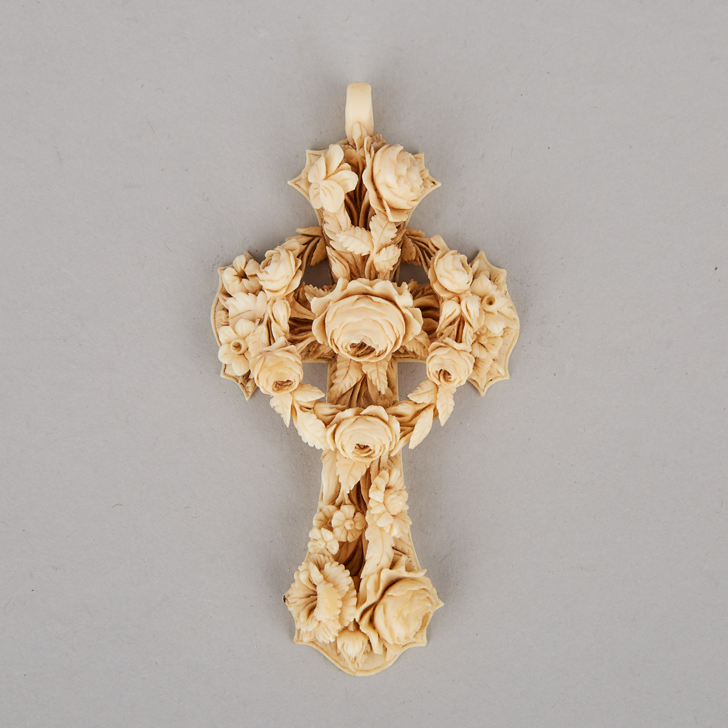French Carved Ivory Cross, Dieppe, mid 19th century