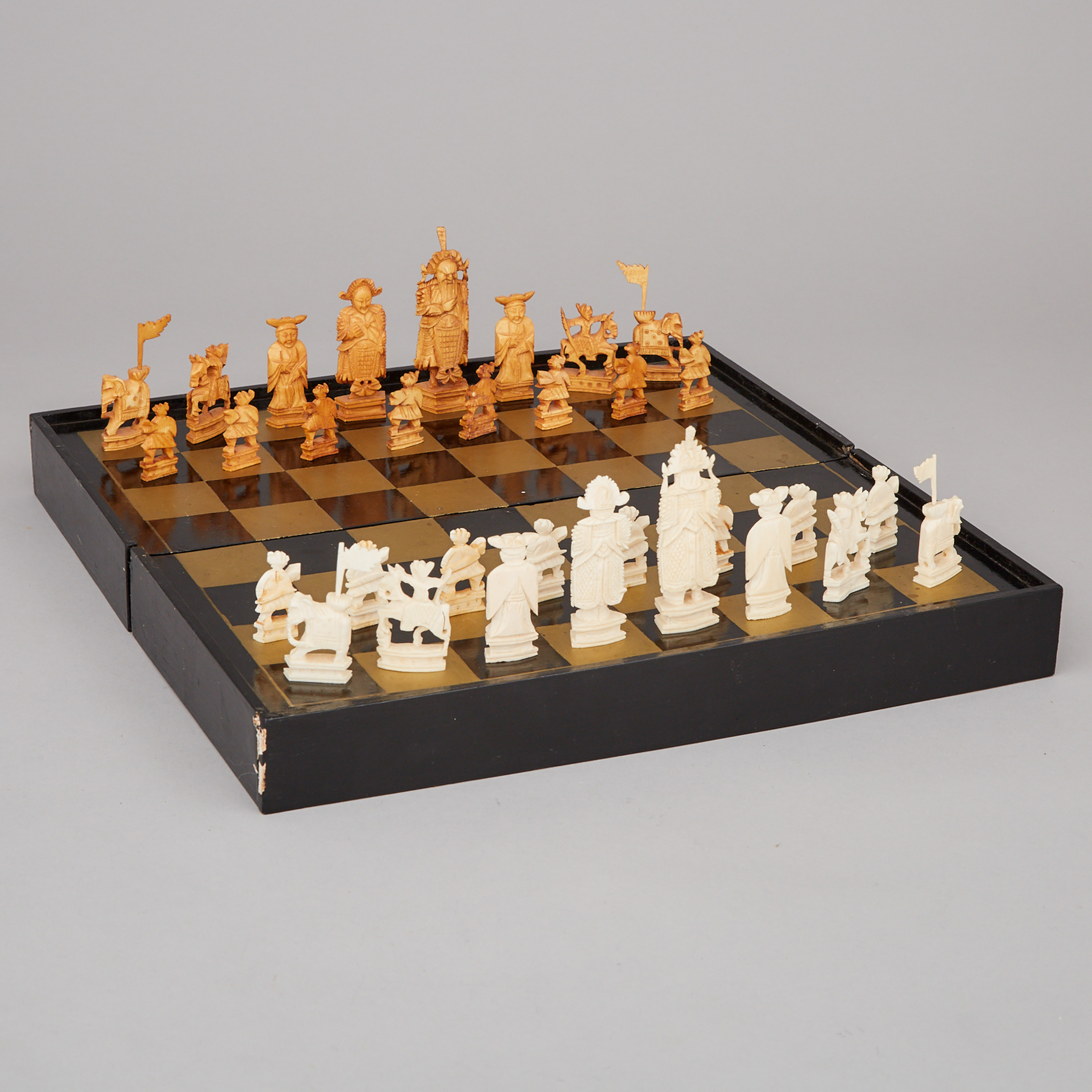 Chinese Carved Ivory Chess Set, mid 20th century