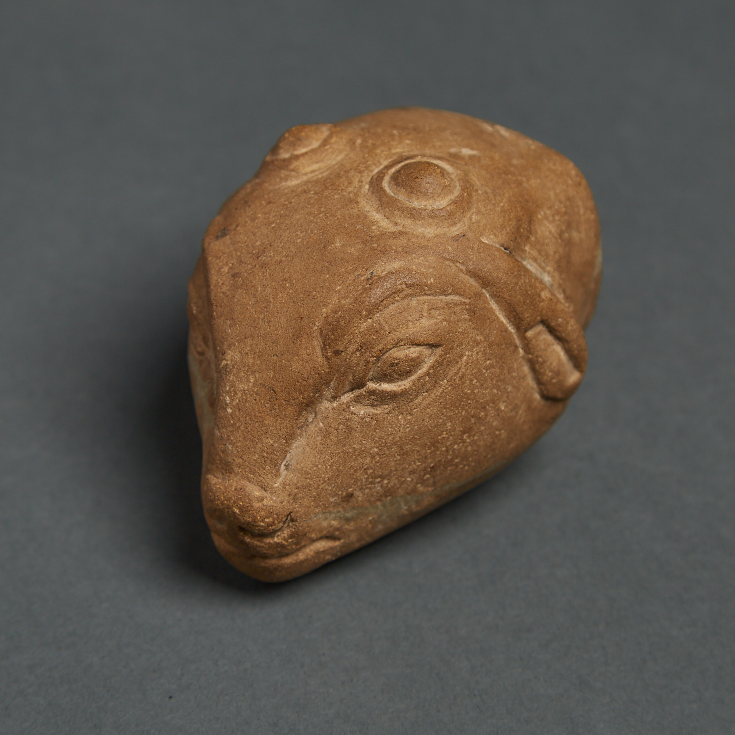 Graeco-Egyptian Limestone Head of a Goat, Ptolomaic Period, 330-200 B.C.