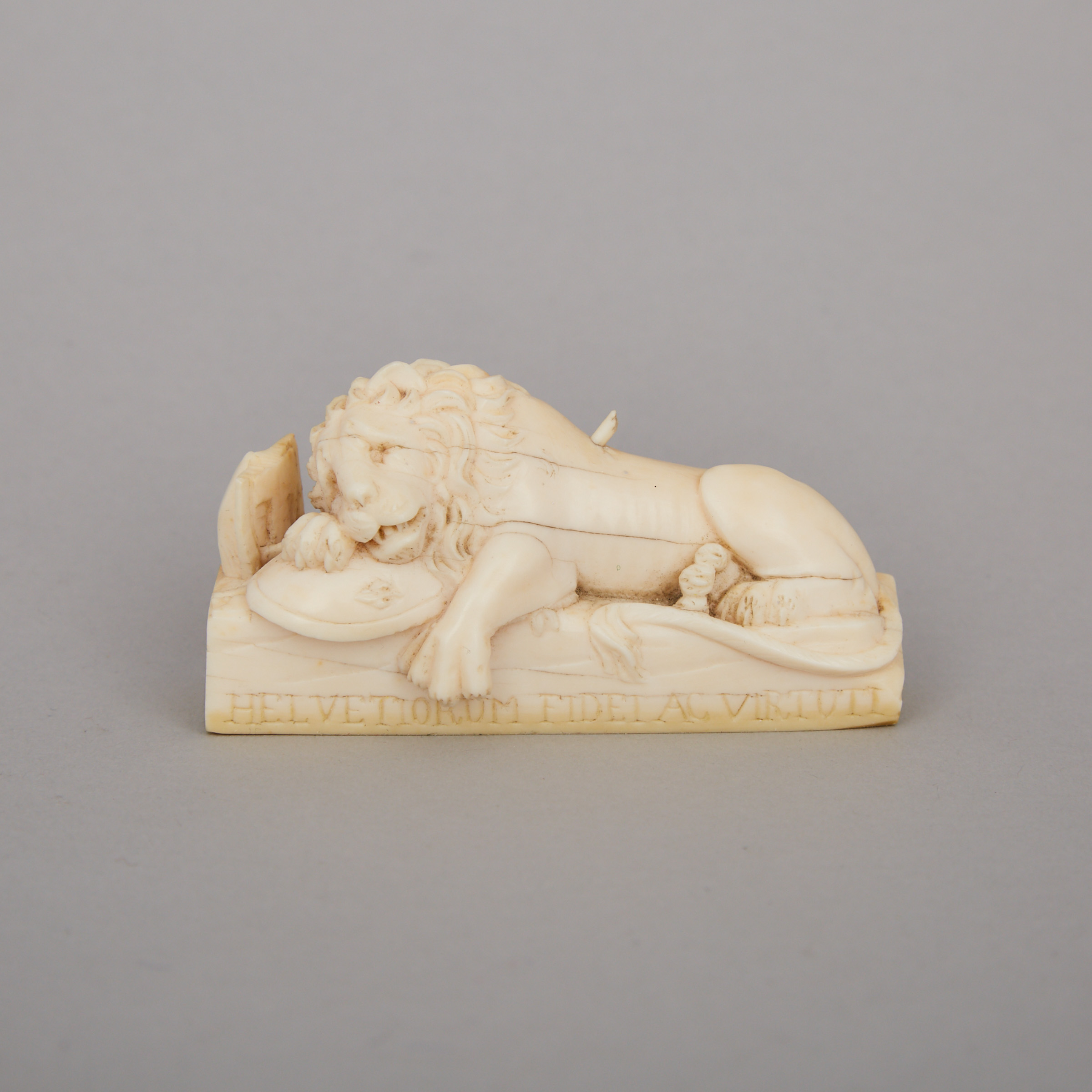 Swiss Carved Ivory Model of the Lion of Lucerne, 19th century
